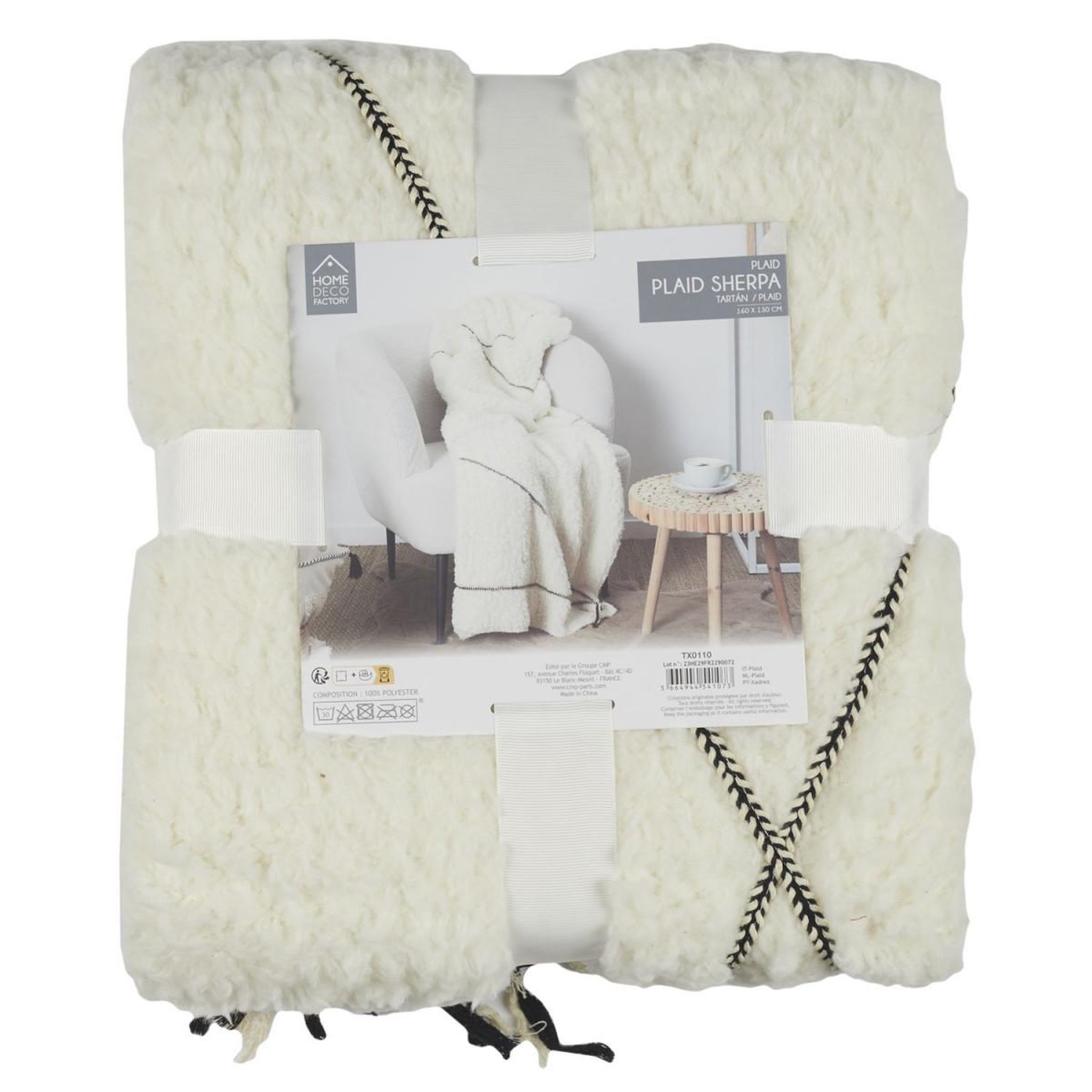 Voir la diapositive 4 : The Home Deco Factory Plaid Sherpa Tressé  Crush  130x160cm Blanc