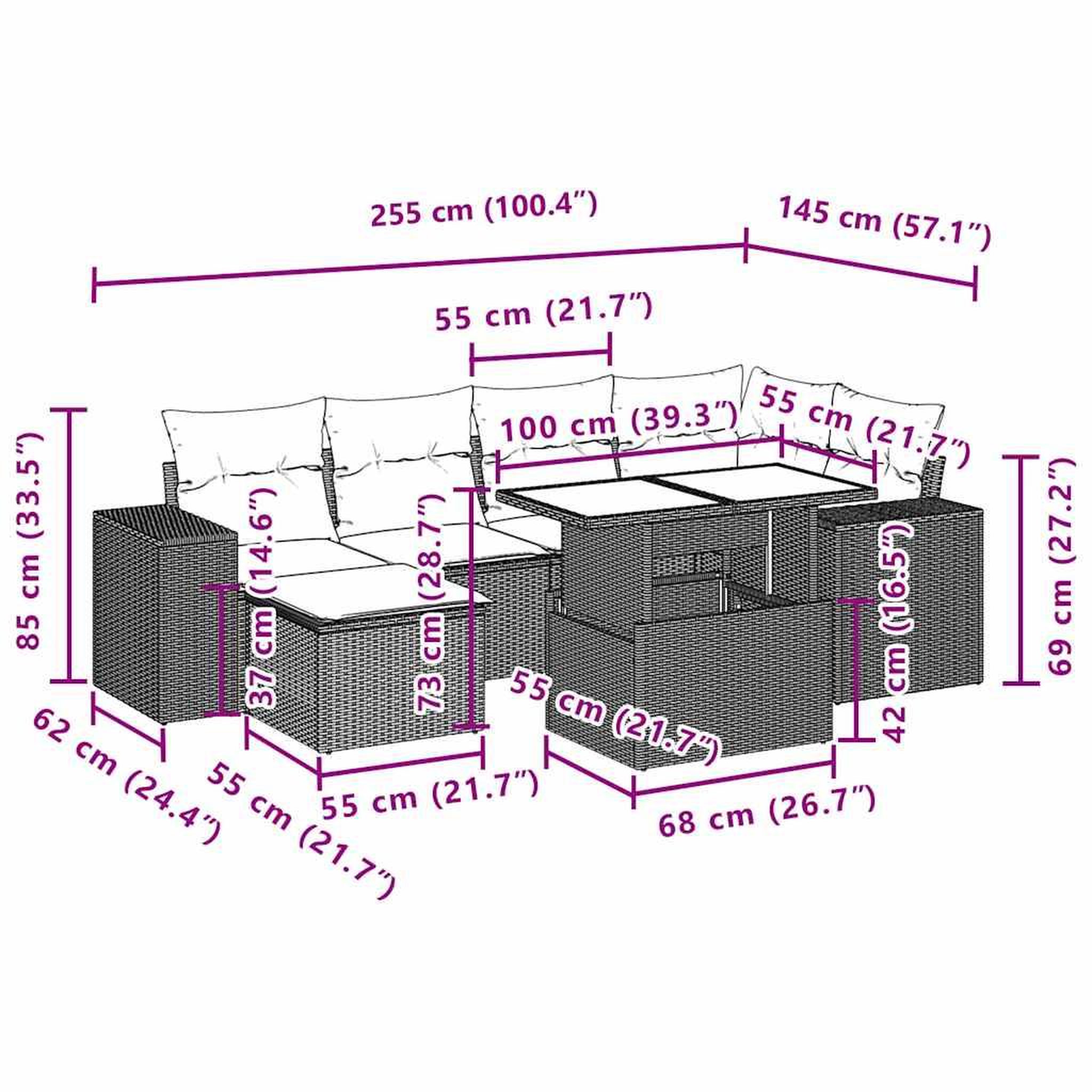 Voir la diapositive 6 : VIDAXL Salon de jardin avec coussins 7 pcs marron resine tressee