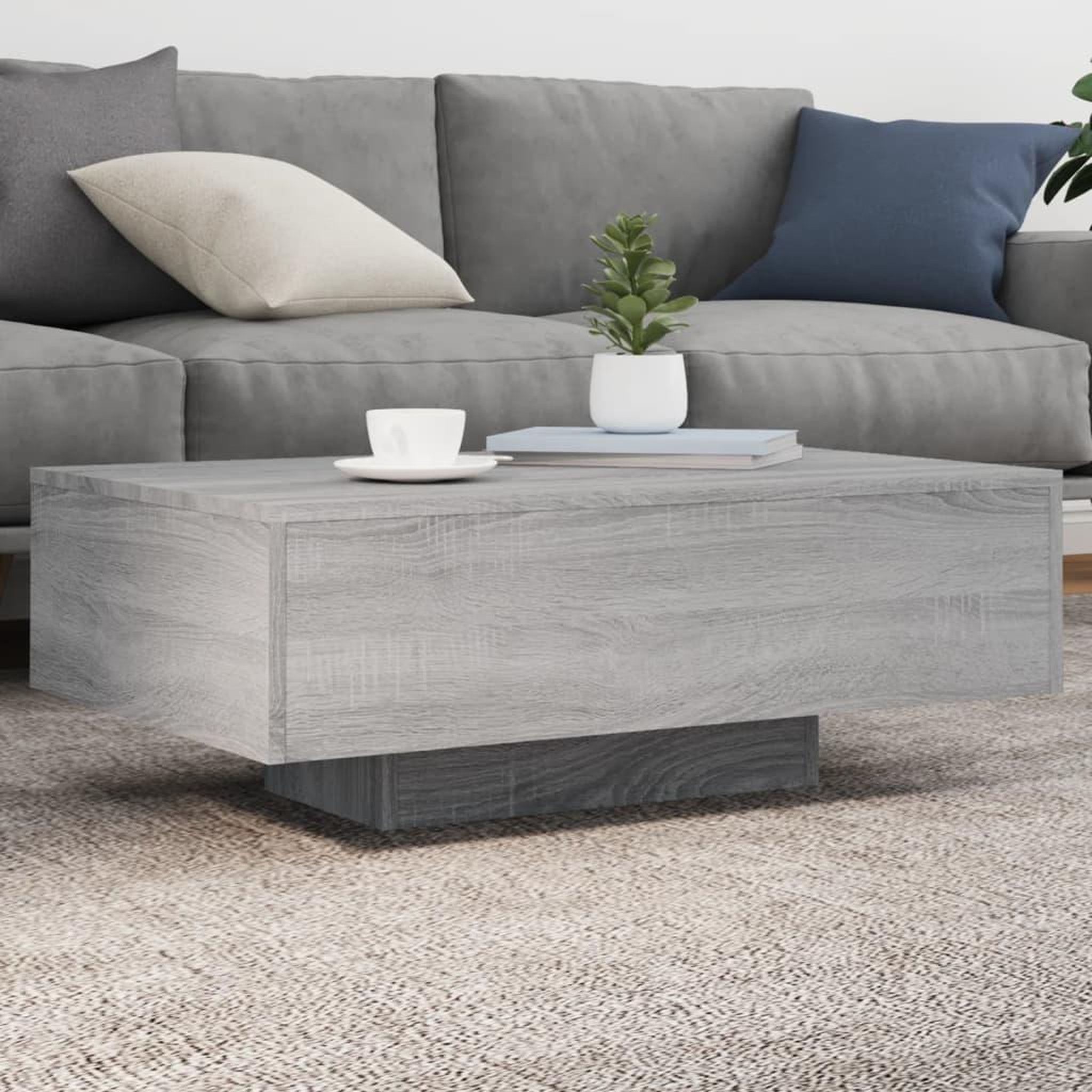 VIDAXL Table basse avec lumieres LED sonoma gris 85x55x31 cm