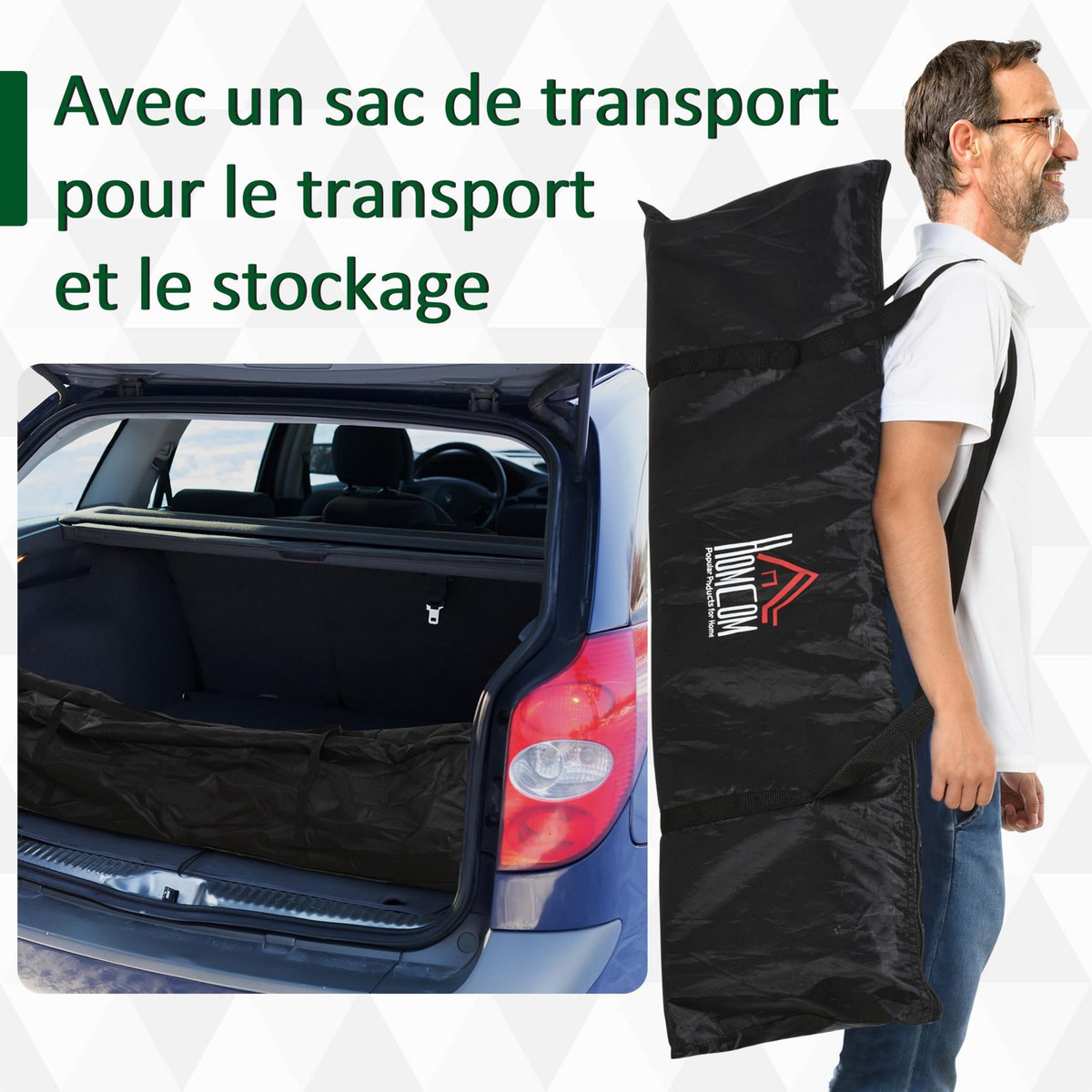 HOMCOM Lot de 2 buts de foot portables avec sac de transport et piquets d'ancrage blanc noir