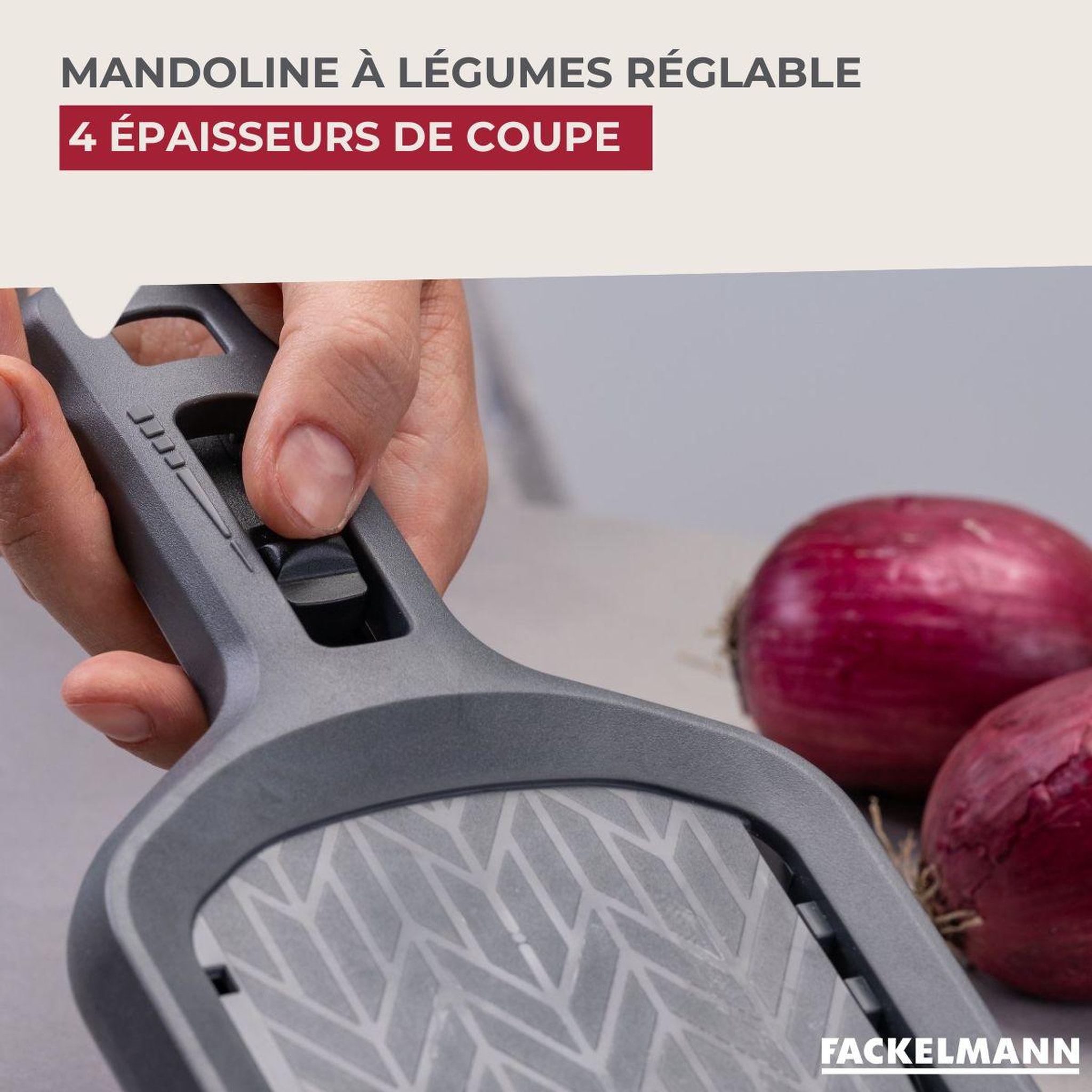 Voir la diapositive 2 : Fackelmann Mandoline réglable 4 hauteurs Fackelmann