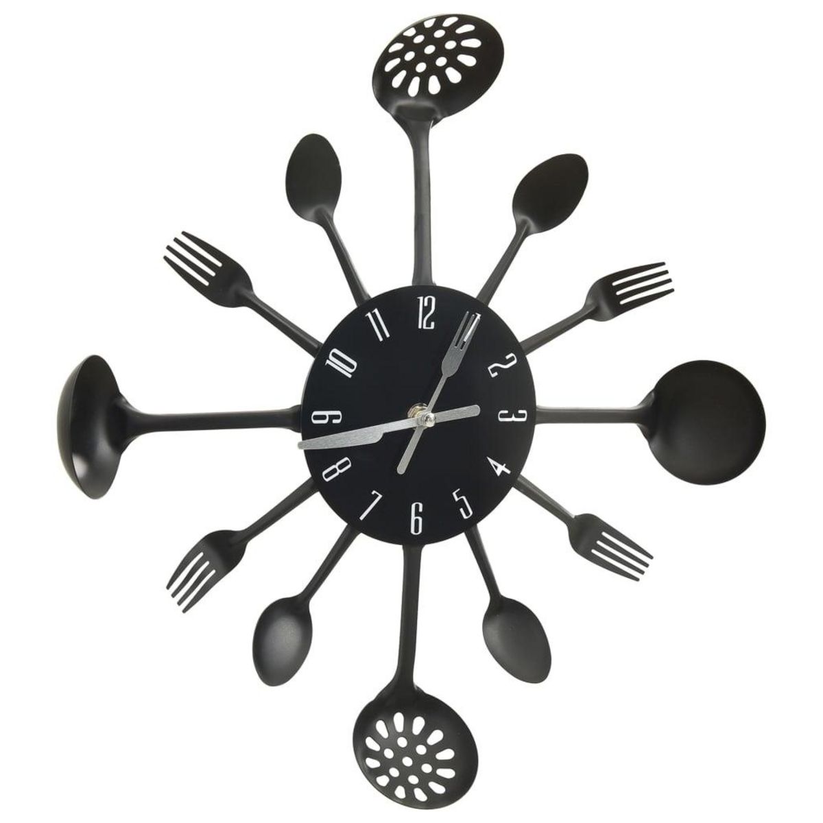 VIDAXL Horloge murale et cuillere avec fourchette Noir 40 cm Aluminium