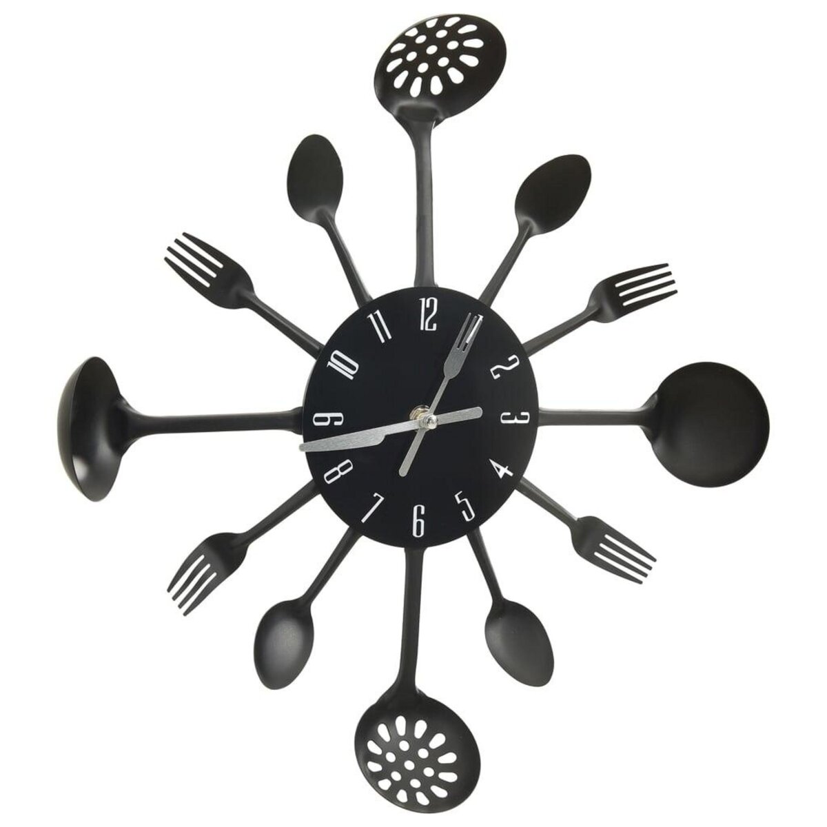 VIDAXL Horloge murale et cuillere avec fourchette Noir 40 cm Aluminium