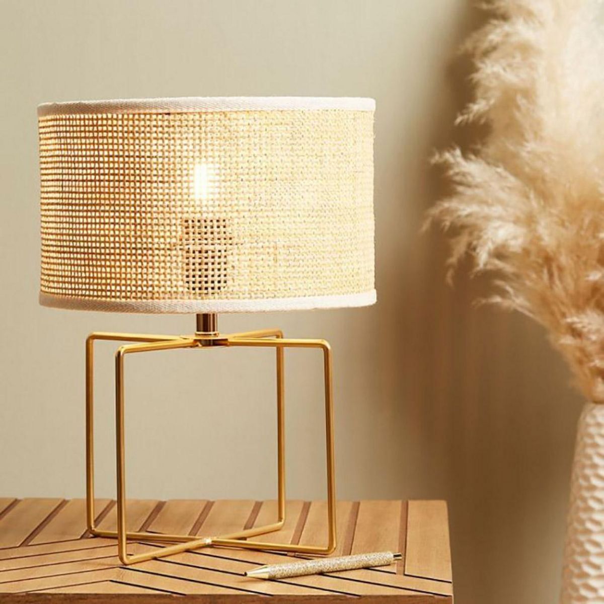 OSTARIA Lampe métal rotin Yuca beige