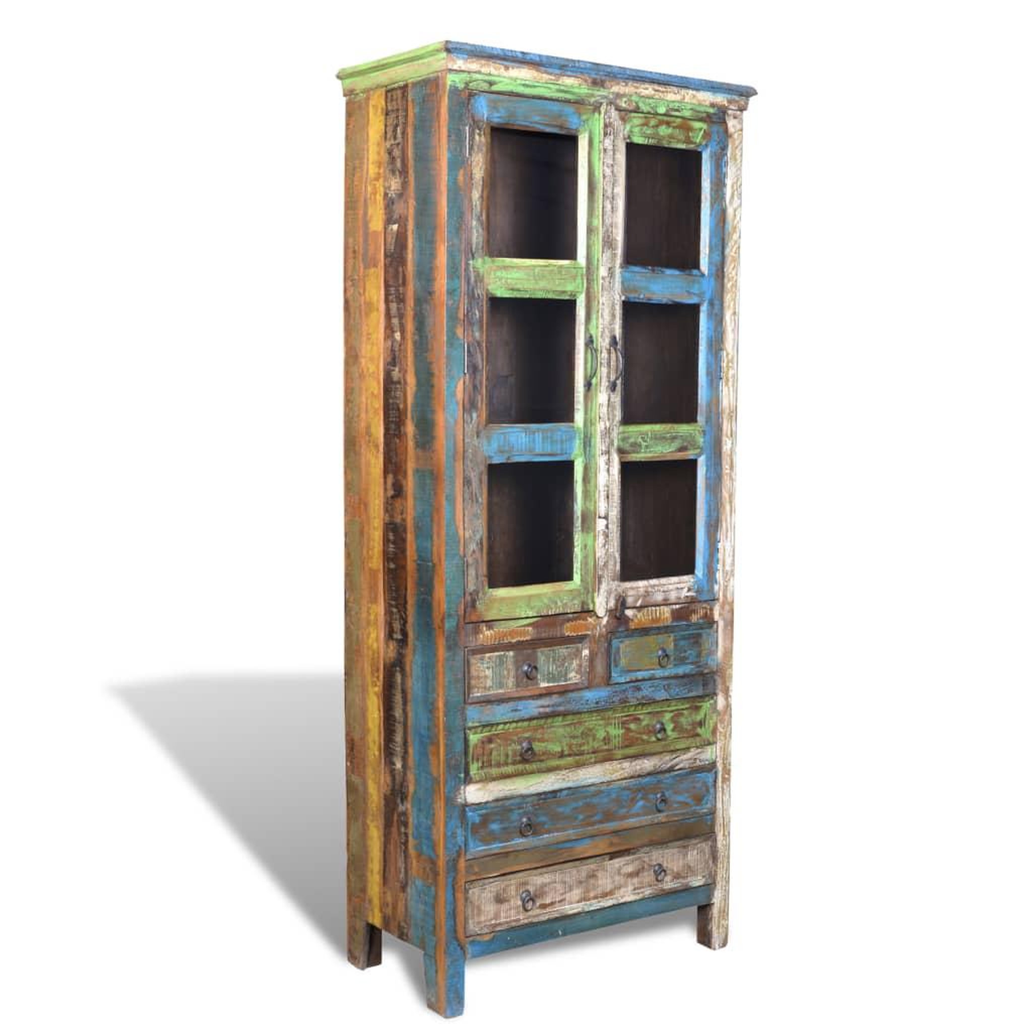 Voir la diapositive 1 : VIDAXL Bibliotheque multicolore 5 tiroirs et 2 portes Bois recupere