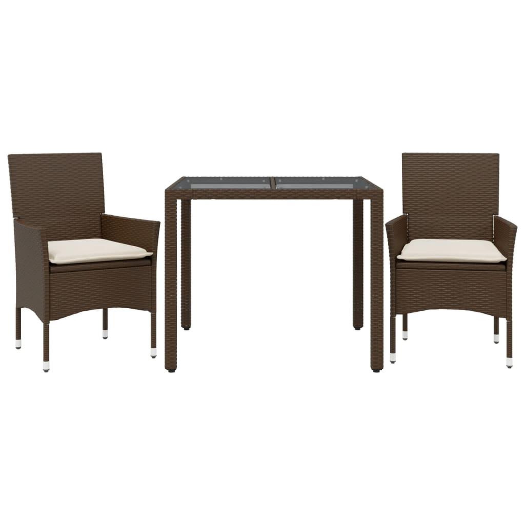Voir la diapositive 2 : VIDAXL Ensemble a manger de jardin et coussins 3pcs marron rotin verre