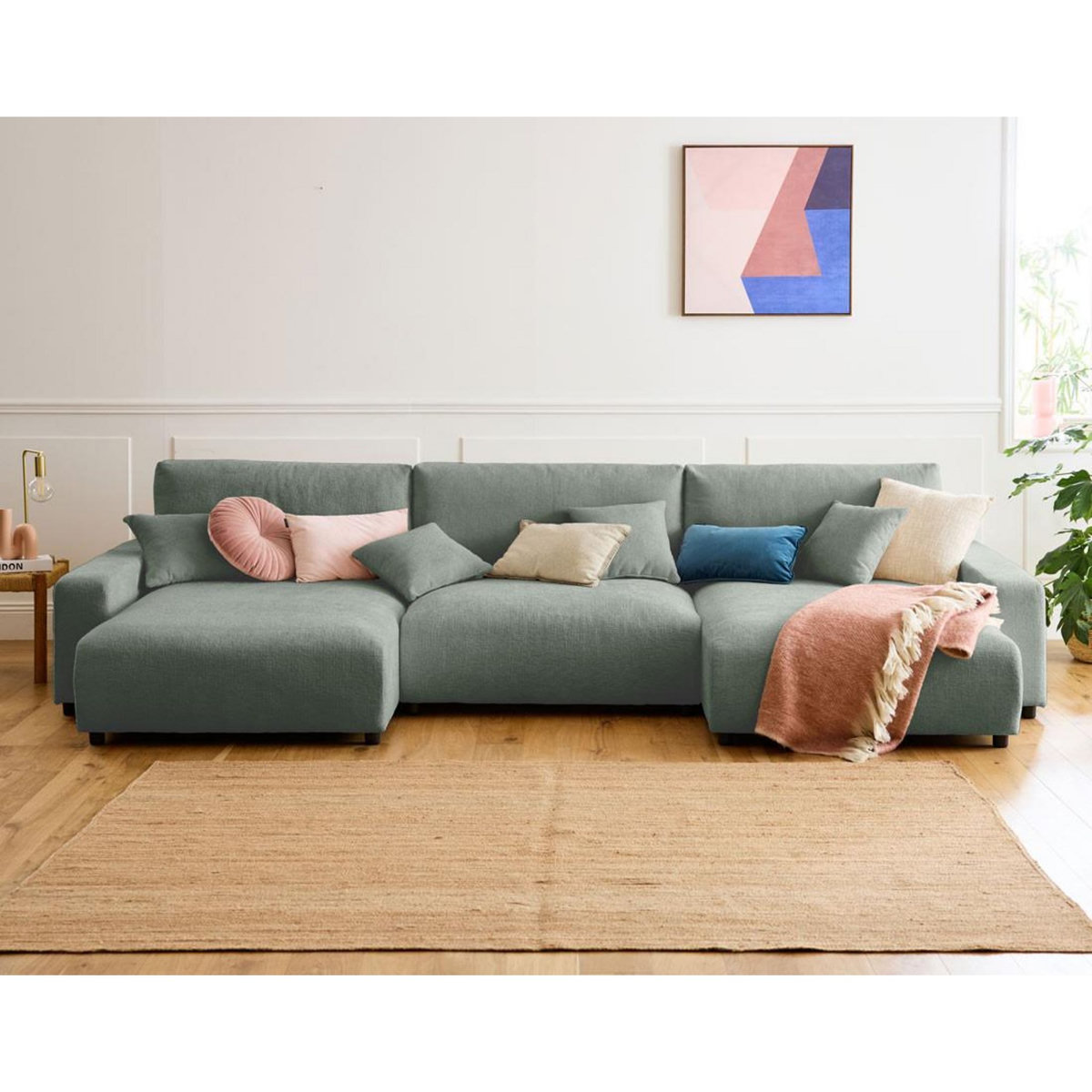 LISA DESIGN Pivoine - canapé panoramique en u - 7 places - convertible avec coffre - en velours texturé