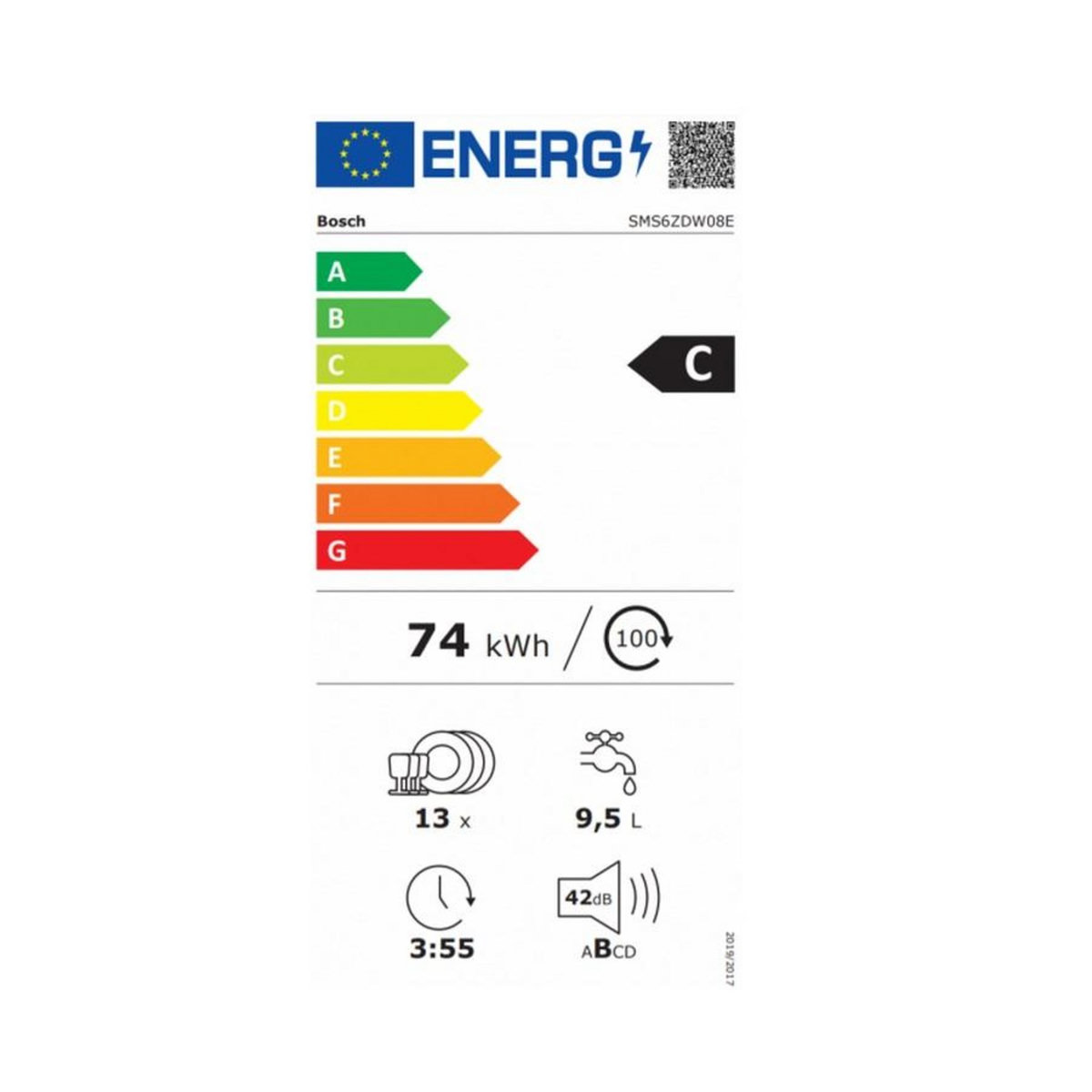 BOSCH Lave-vaisselle 60cm 13 couverts 42db - sms6zdw08e