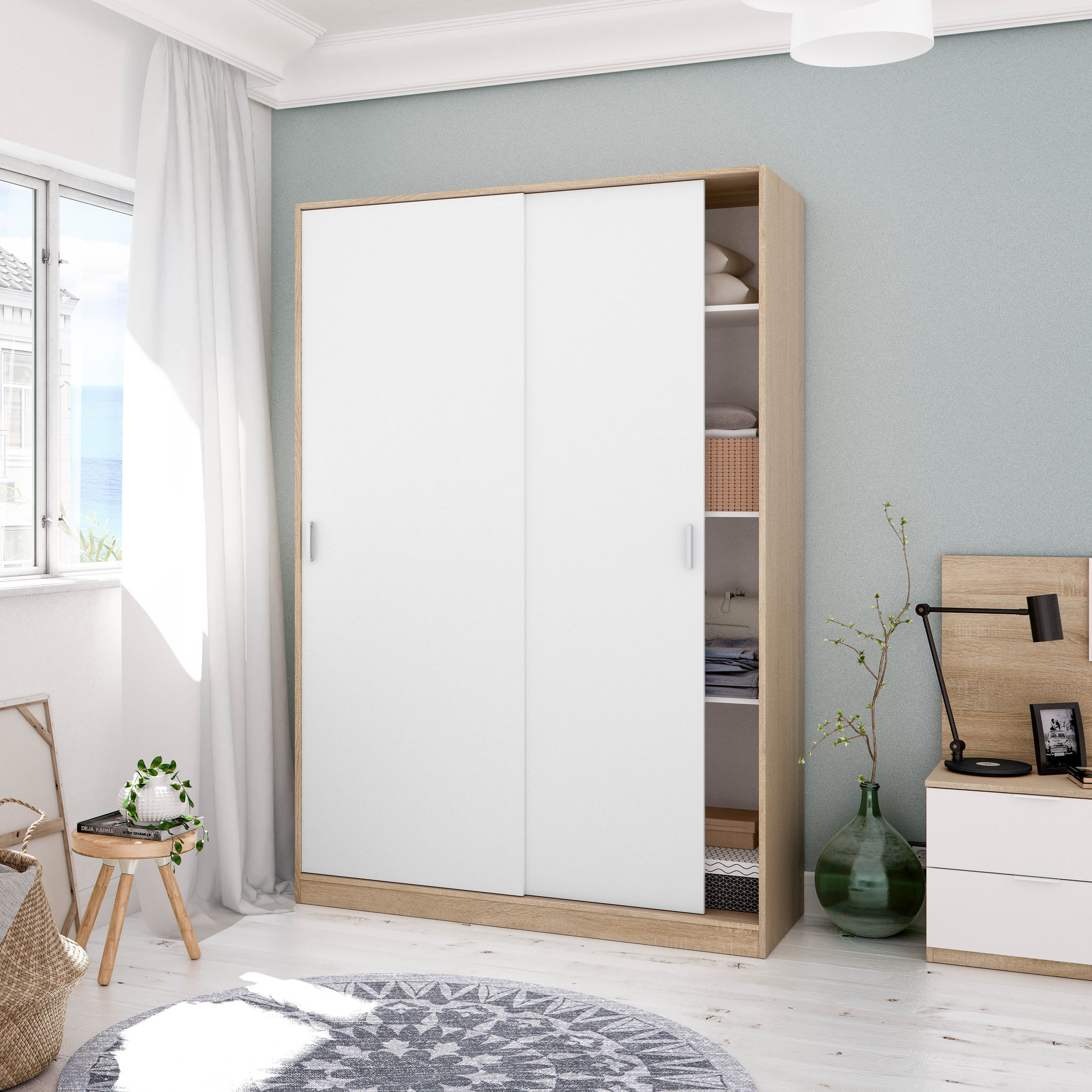 Voir la diapositive 2 : Armoire 2 Portes Coulissantes L120 x H 200 cm BOGUS