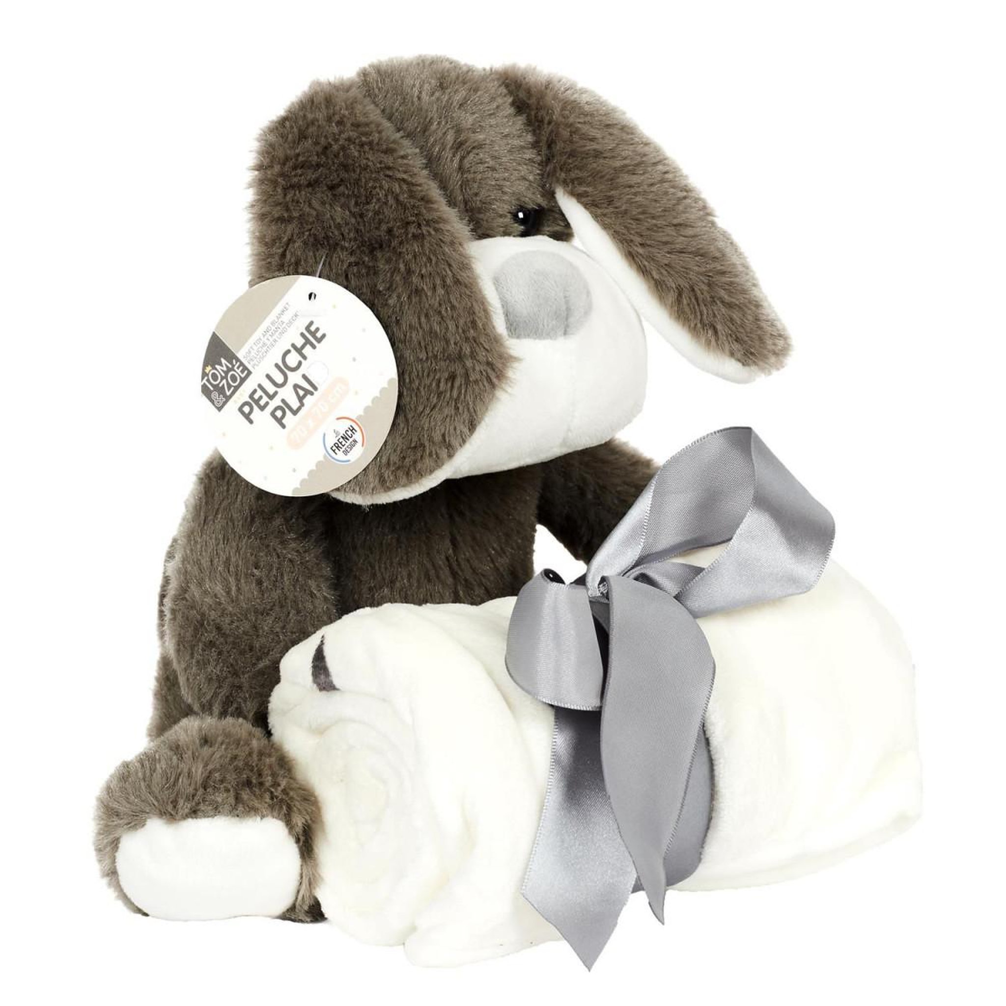 Voir la diapositive 4 : Tom & Zoé Peluche & Plaid Enfant  Chien  70x70cm Gris