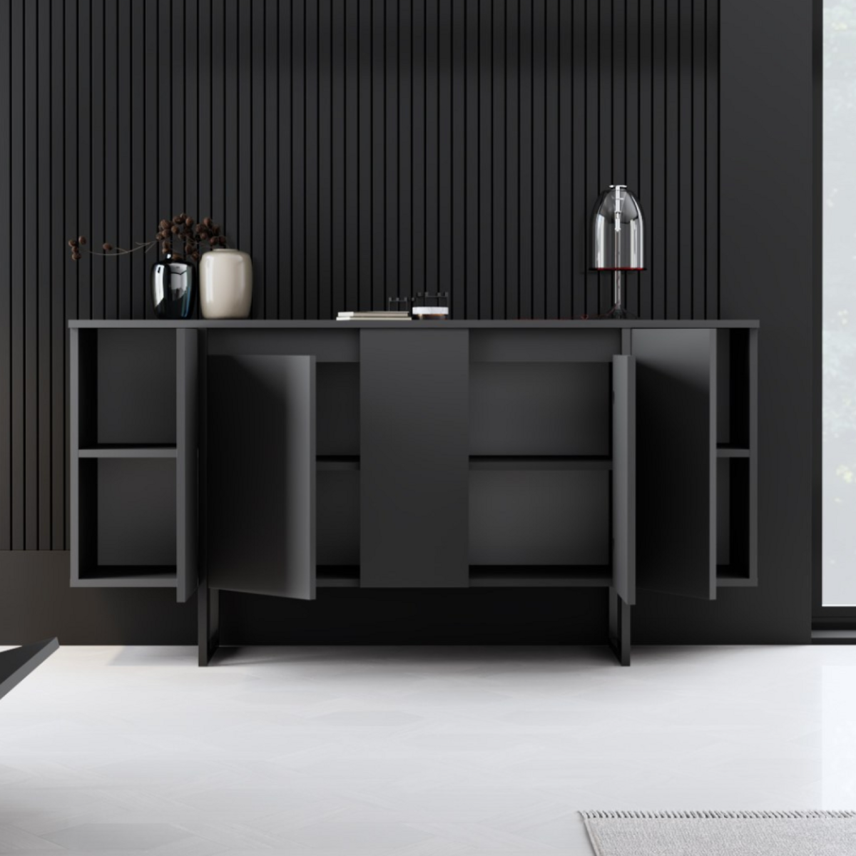 CONCEPT USINE Buffet design noir 4 portes BORAS