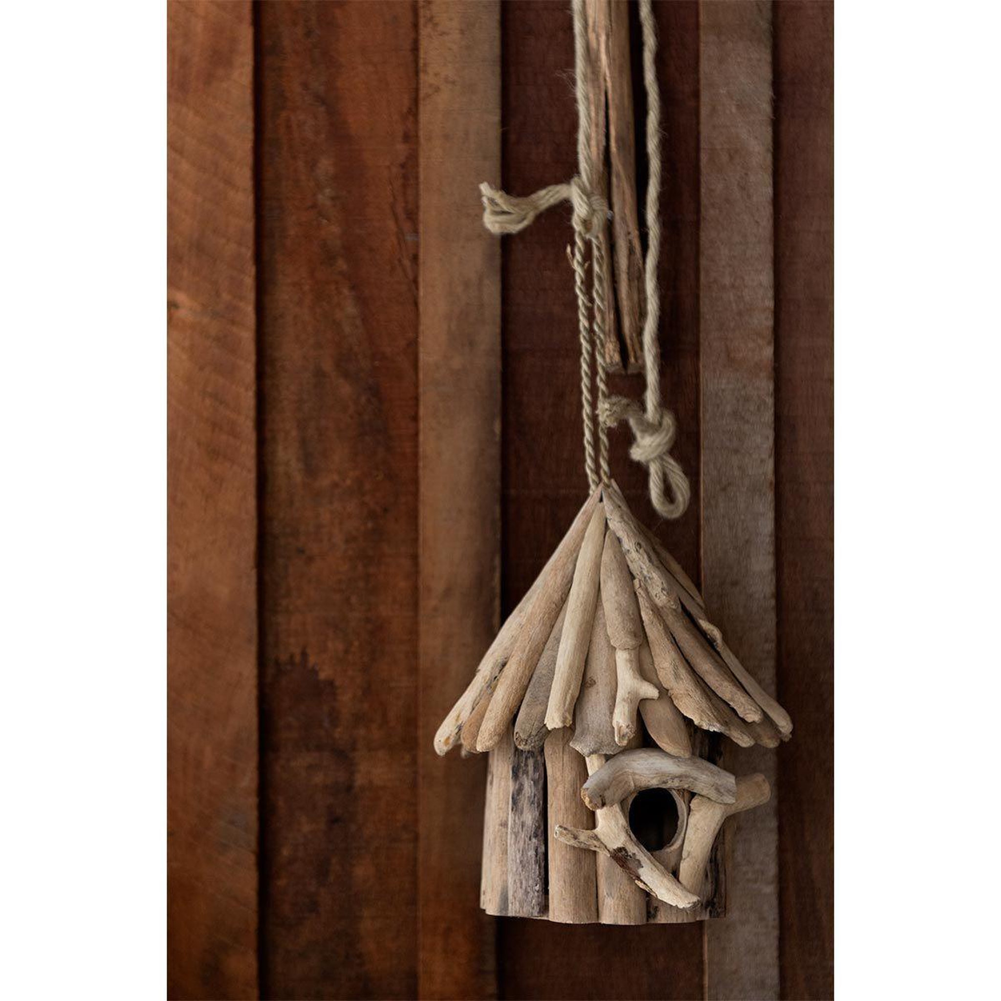 Voir la diapositive 2 : J-LINE Nichoir pour oiseaux  bois flotté  23cm naturel