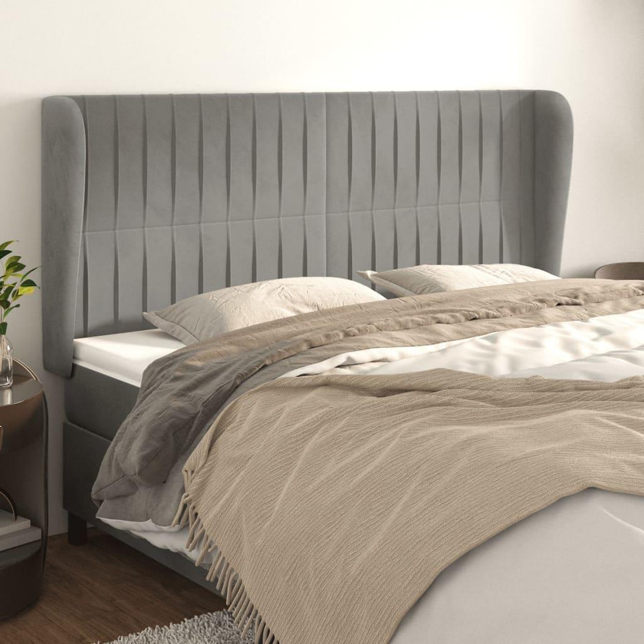 Voir la diapositive 1 : VIDAXL Tete de lit avec oreilles Gris clair 203x23x118/128 cm Velours