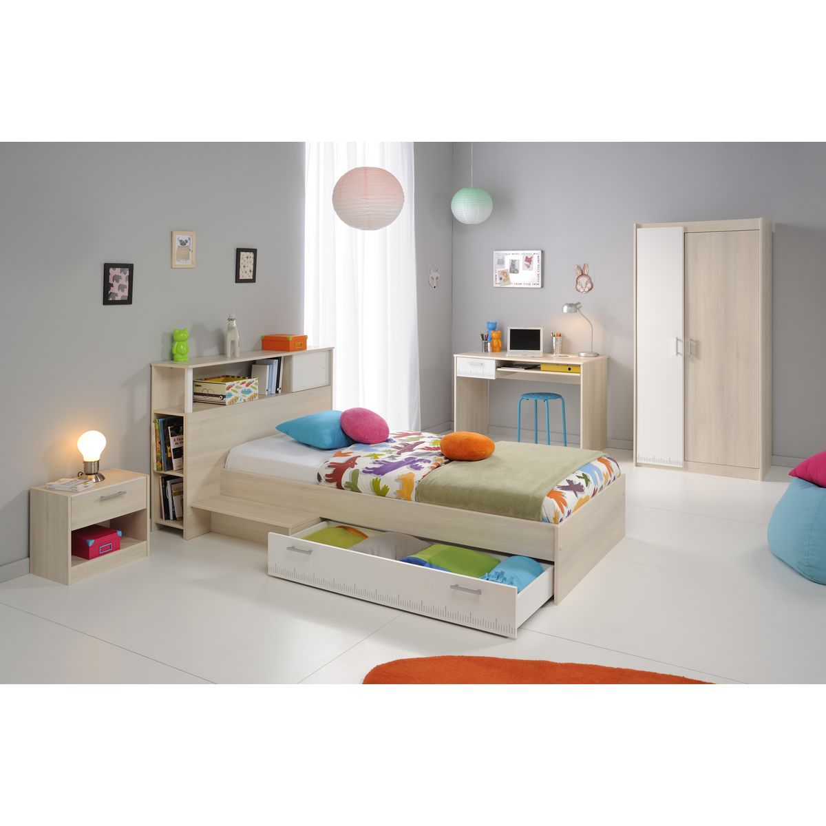 Ensemble lit avec tiroir+environnement+bureau SACHA