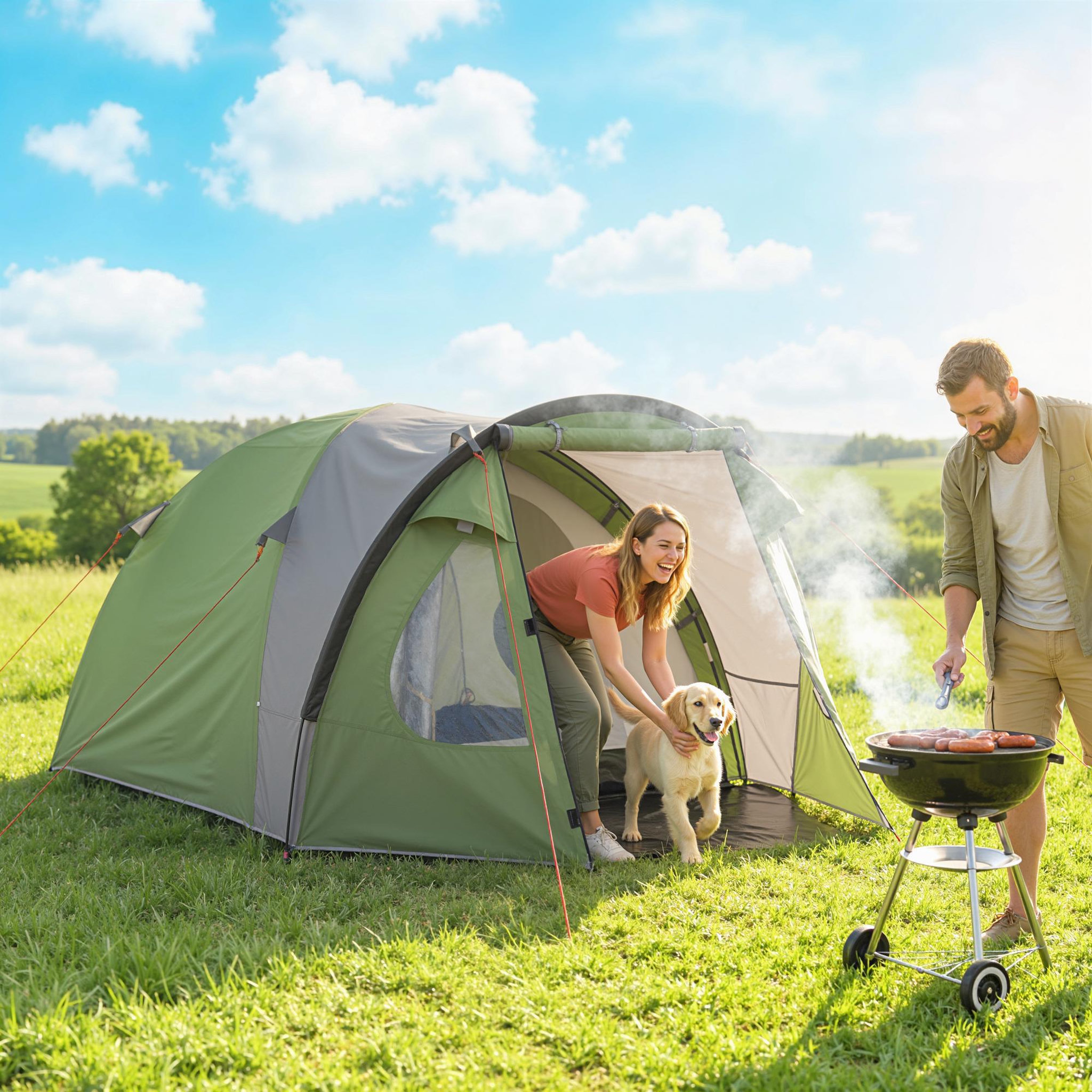 Voir la diapositive 6 : OUTSUNNY Tente de camping 2-4 personnes - tente dôme familiale imperméable - sac de transport inclus vert