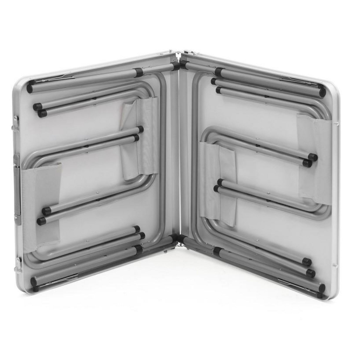 ID MARKET Table de camping pliante réglable en hauteur 120 cm et 4 tabourets blanc