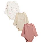 Petit Béguin Lot de 3 bodies bébé manches longues Maya. Coloris disponibles : Rose