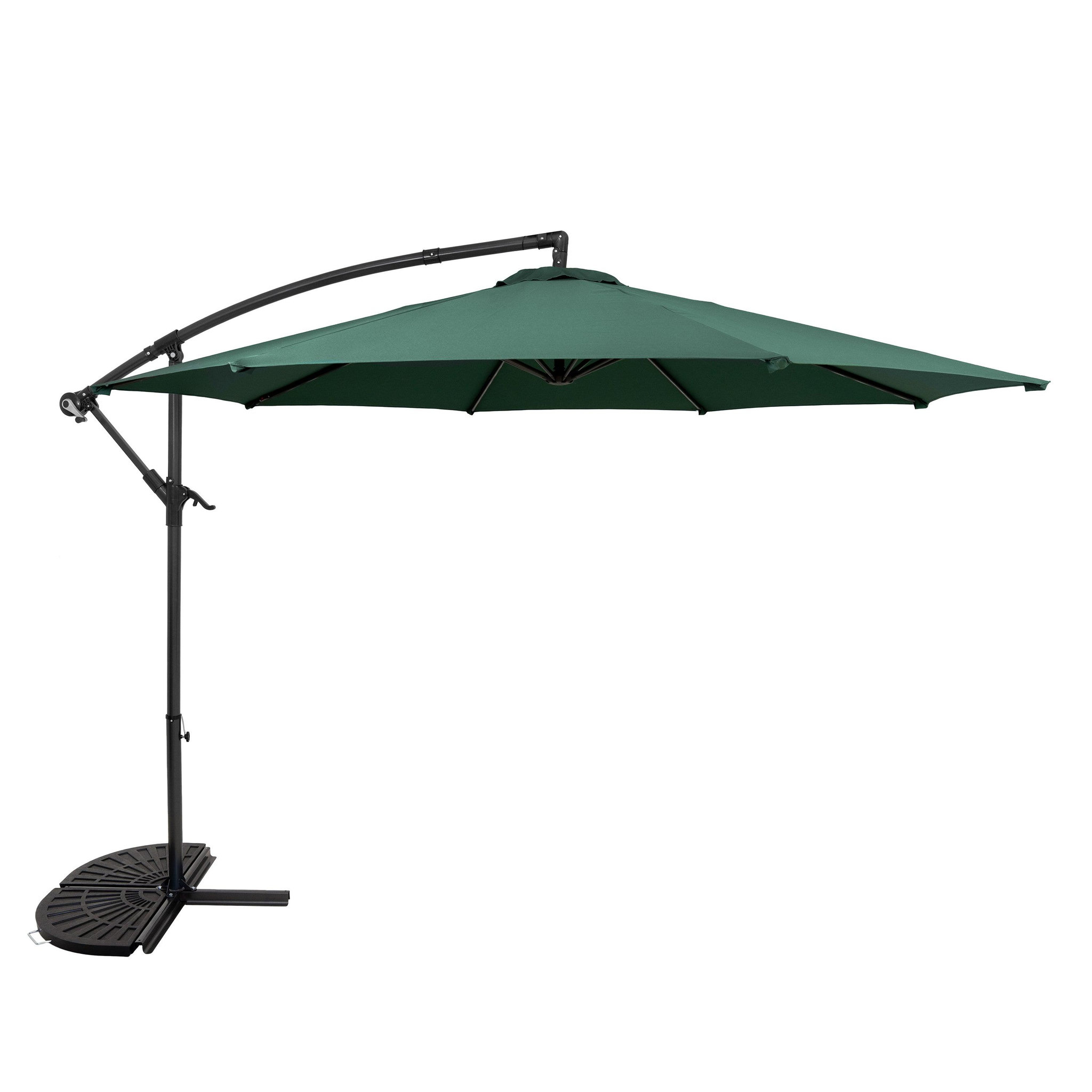 Monster Parasol Banane à Mât Déporté 3 m & 2 Pieds en Éventail. Coloris disponibles : Beige, Vert, Gris
