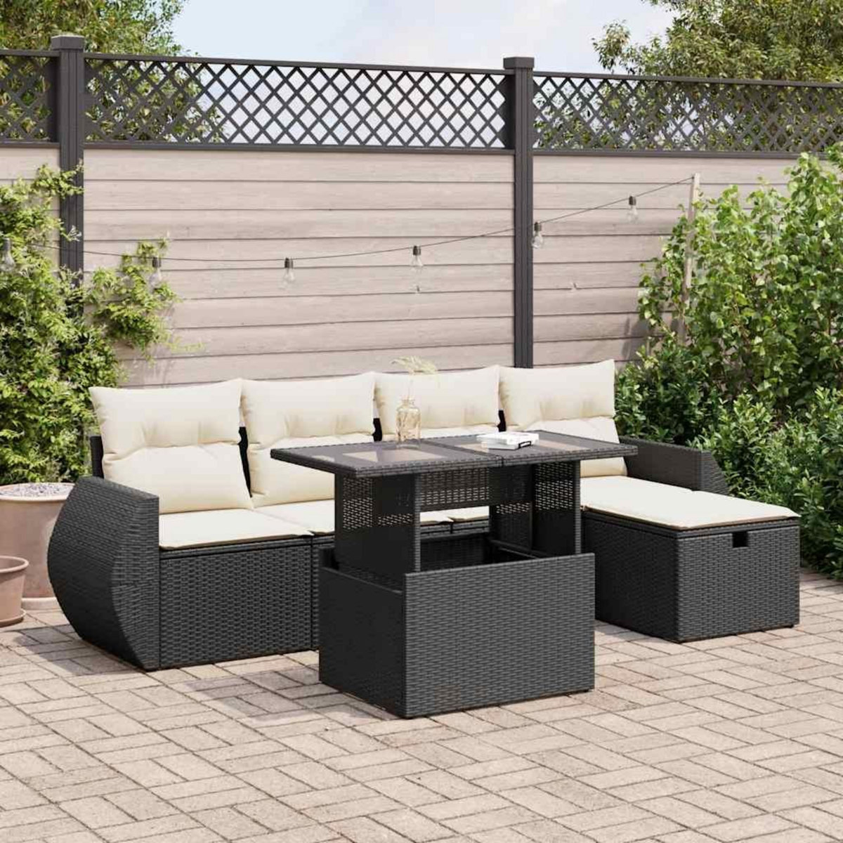 VIDAXL Salon de jardin 6 pcs avec coussins noir resine tressee