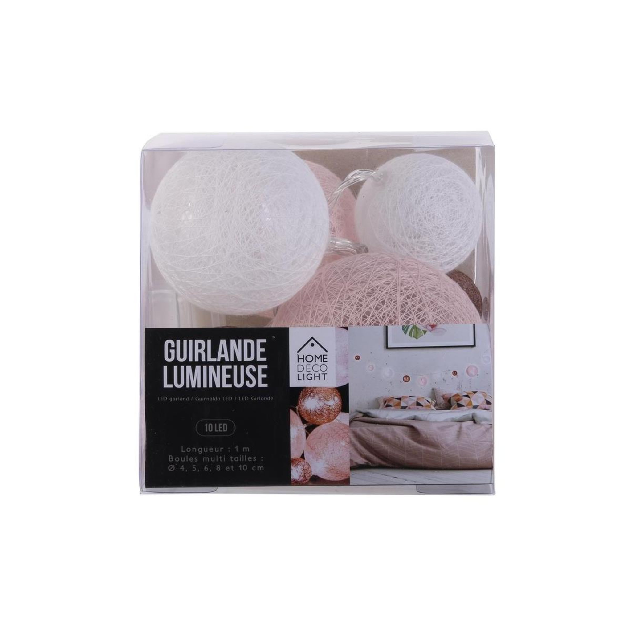 Voir la diapositive 3 : The Home Deco Factory Guirlande boules 10 led  multi taille  192cm rose