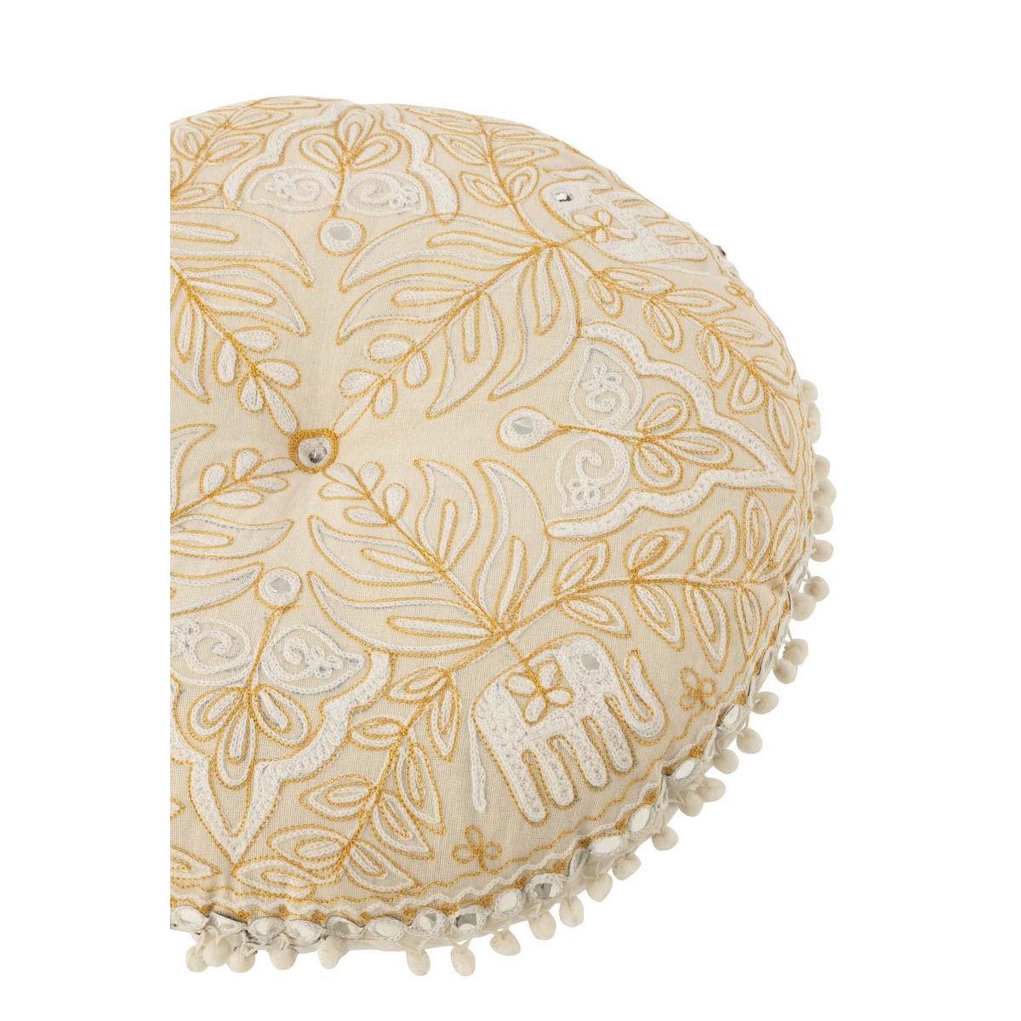 Voir la diapositive 3 : J-LINE Coussin de sol rond  éléphants  50cm crème