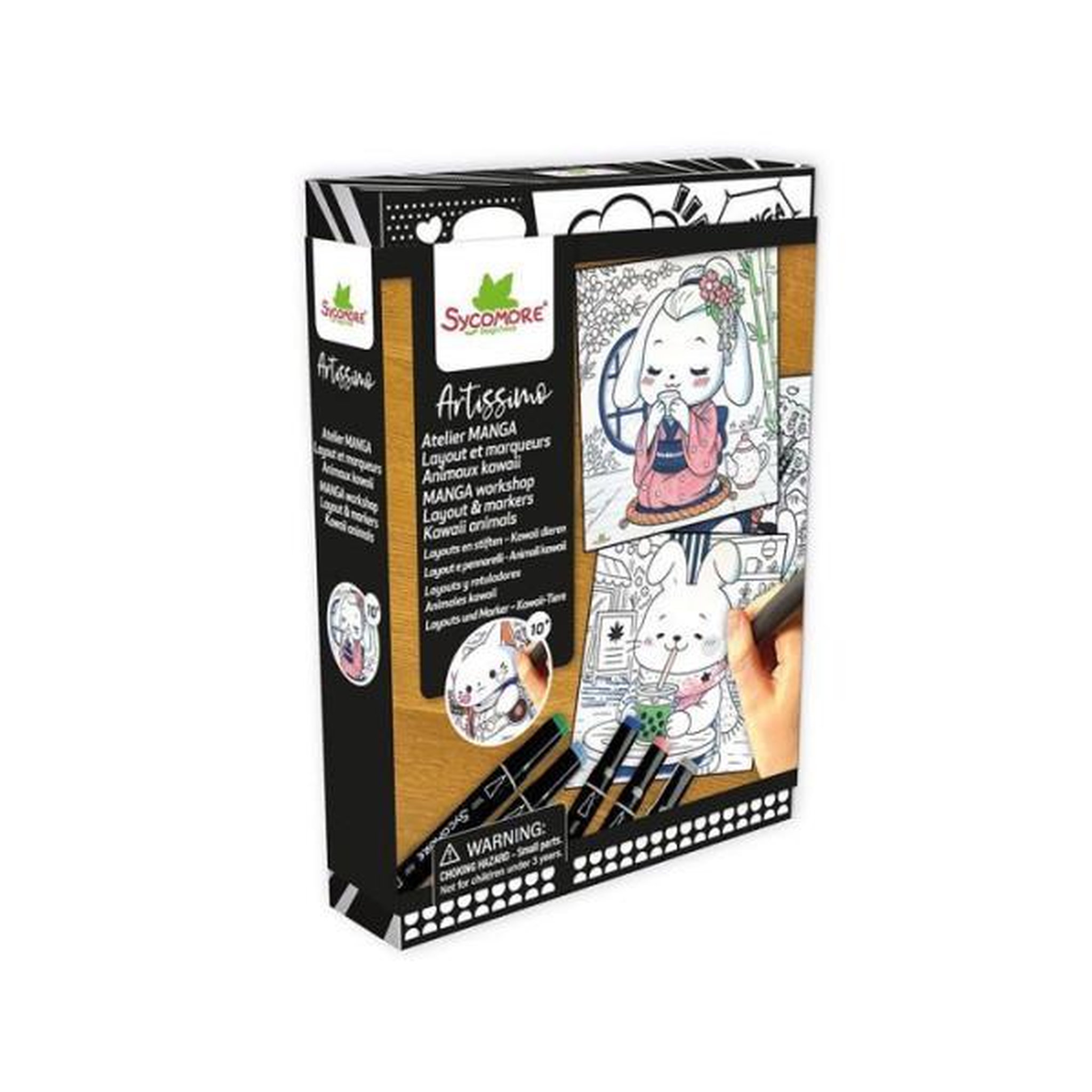 SYCOMORE Coffret manga créatif - SYCOMORE - Layout & Marqueurs Animaux Kawaii - 5 feutres alcool - Des 10 ans
