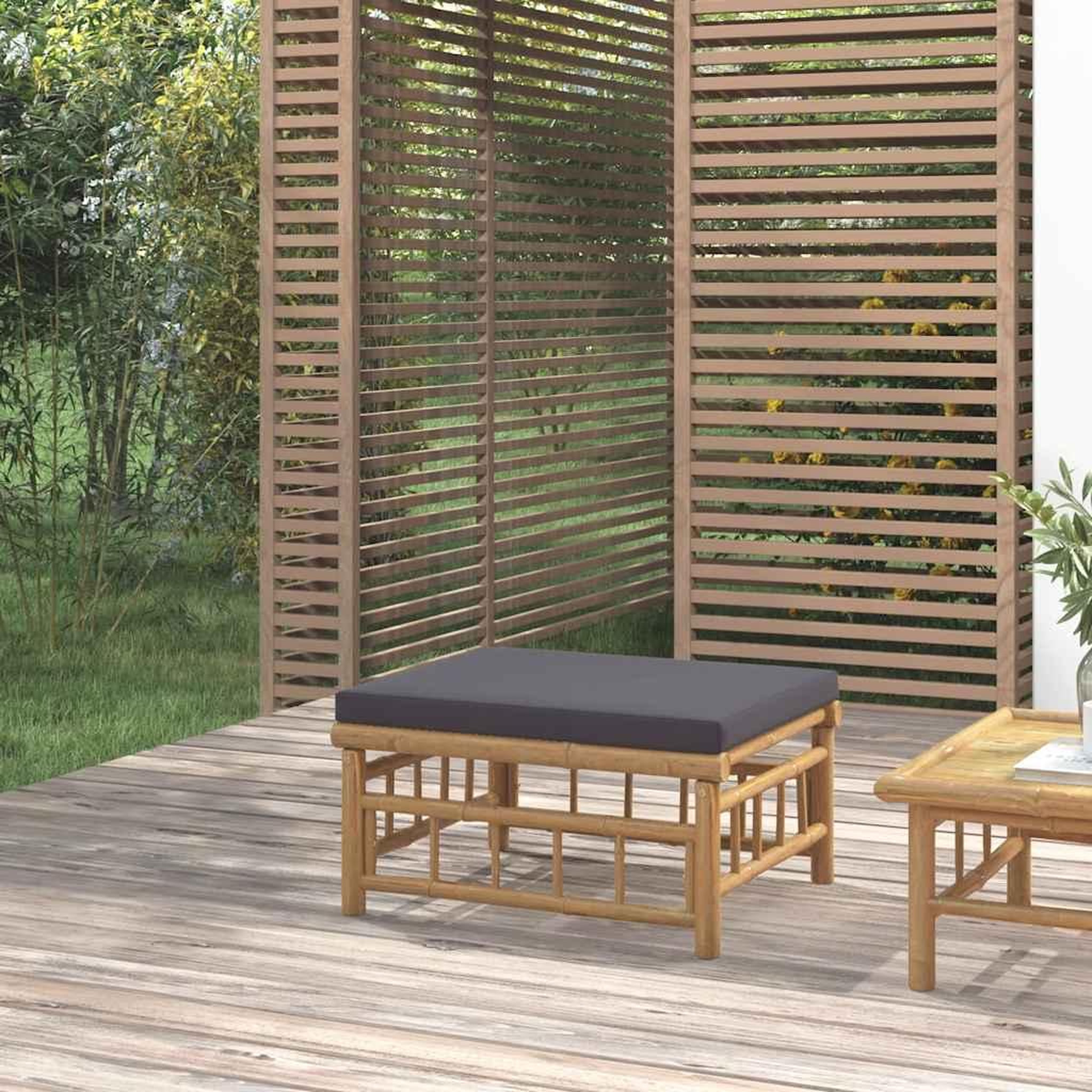 VIDAXL Repose-pieds de jardin avec coussin gris fonce bambou