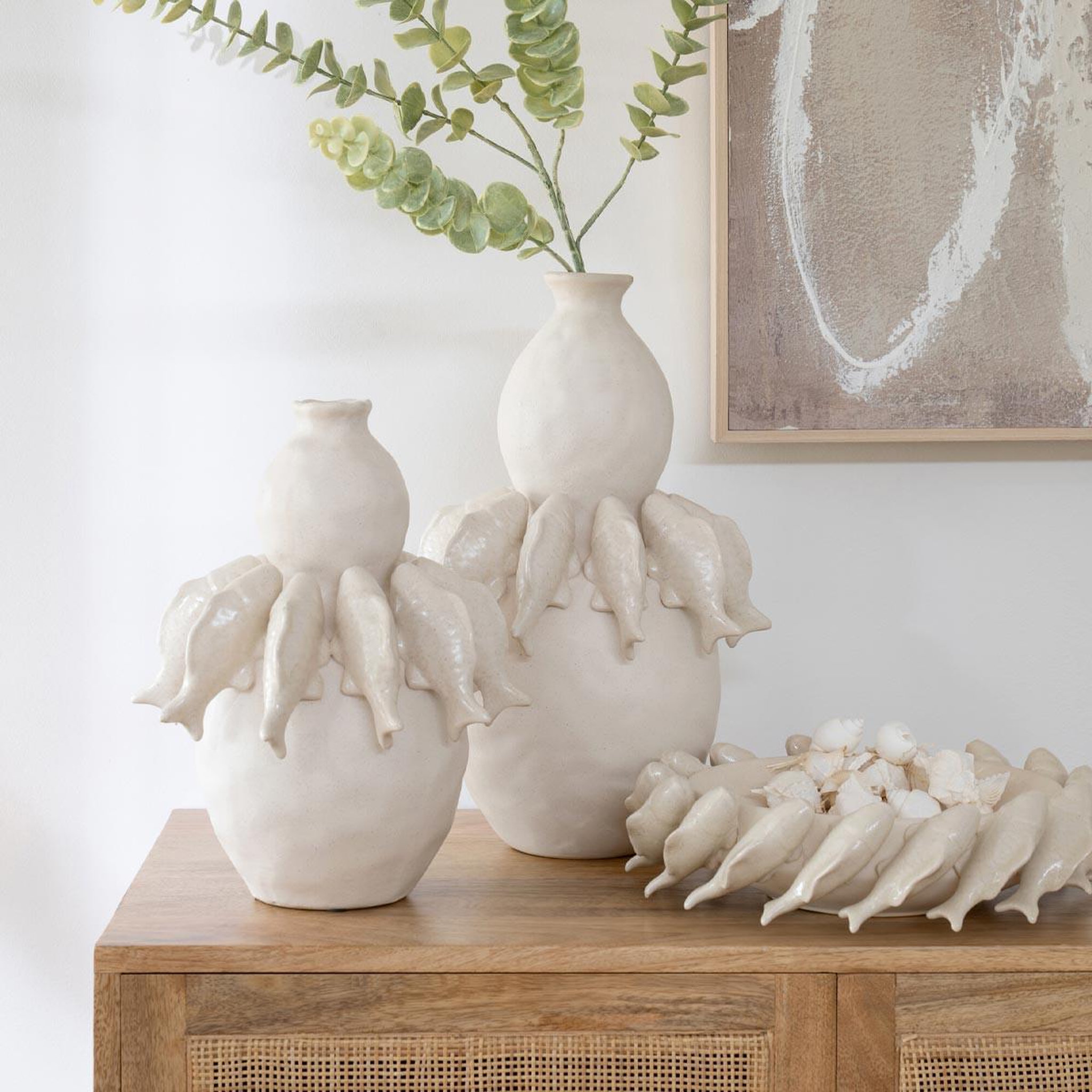 Voir la diapositive 4 : J-LINE Coupelle déco poisson  grey  32cm blanc cassé