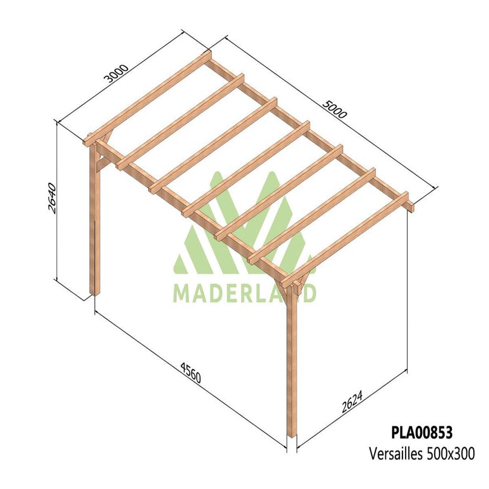 Voir la diapositive 3 : JARDIDECO Pergola adossée en lamellé-collé versailles 500 x 300 cm - maderland