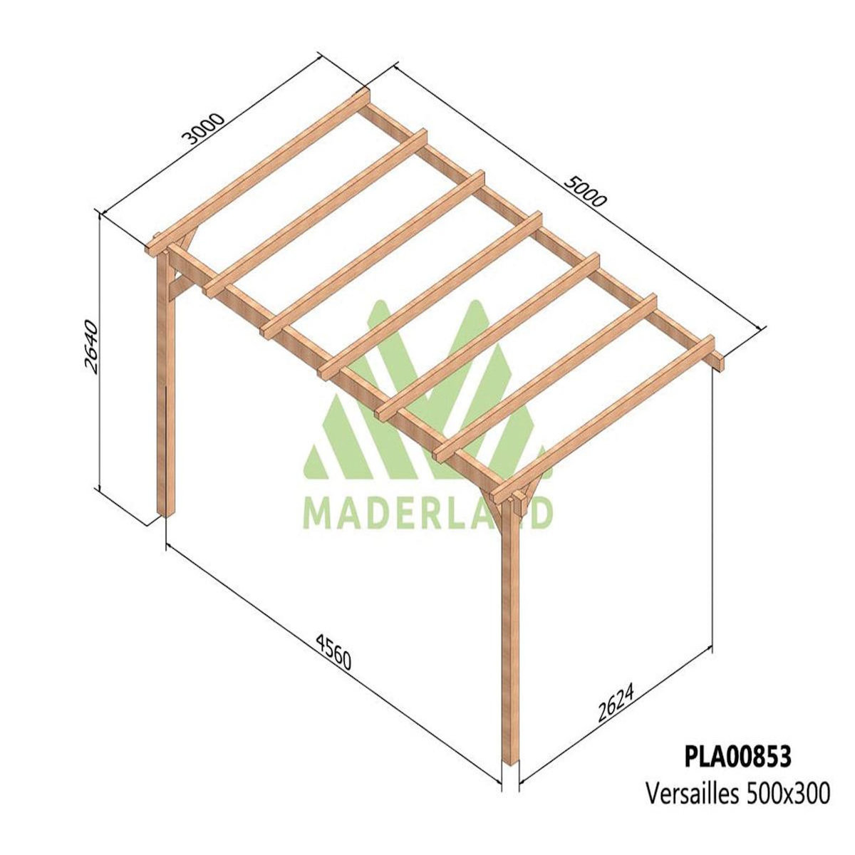 JARDIDECO Pergola adossée en lamellé-collée Versailles 500 x 300 cm - Mardeland