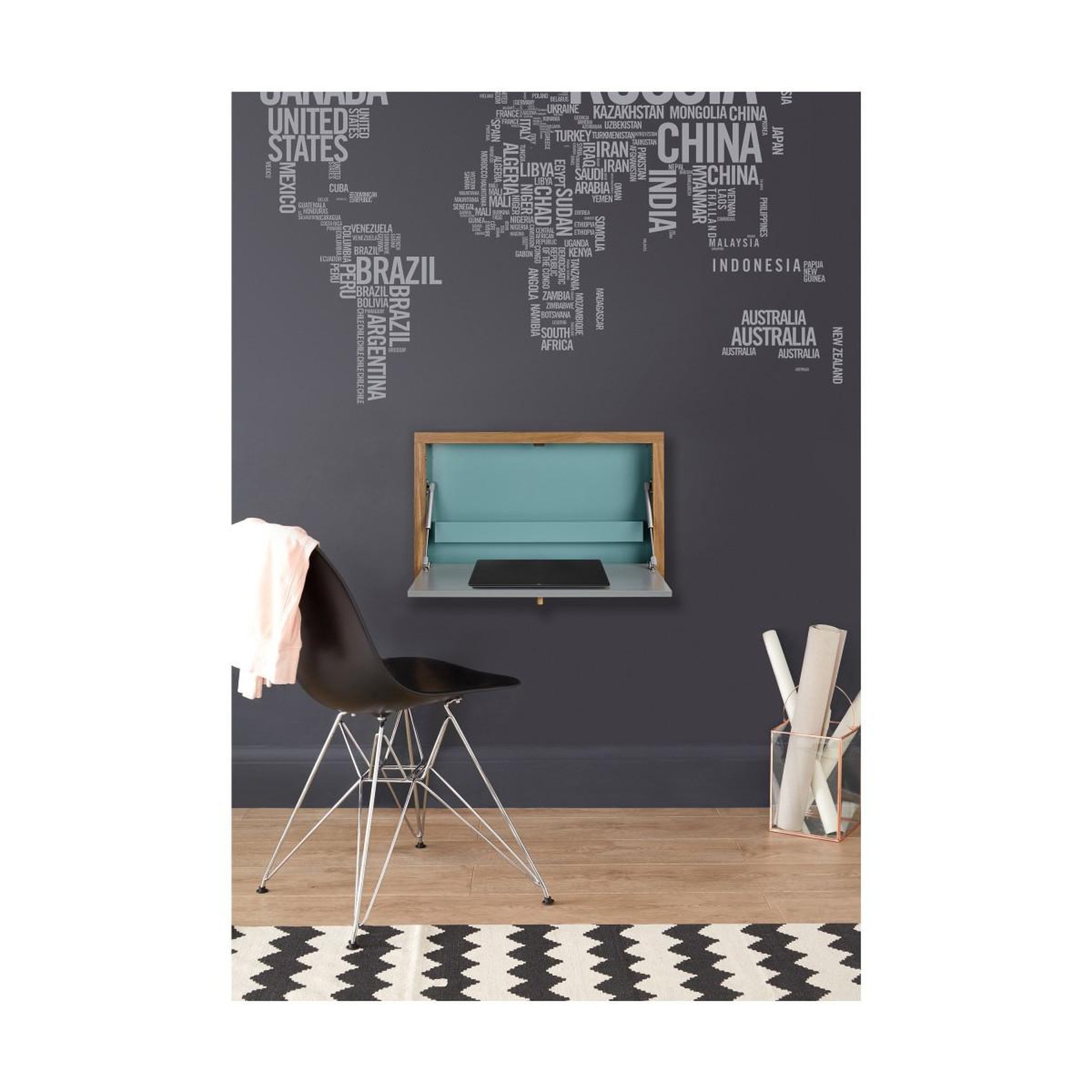 Voir la diapositive 4 : Paris Prix Bureau mural design  brenta  74cm bleu