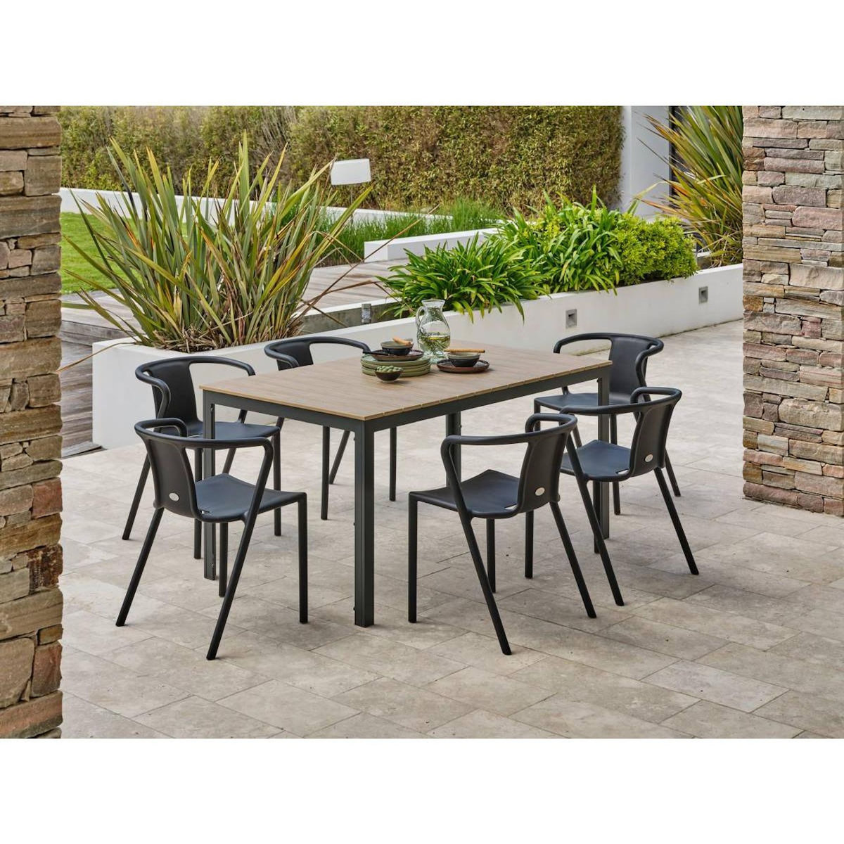 Paris Prix Ensemble Table de Jardin & 6 Fauteuils  Boston & Diego  150cm Gris Anthracite