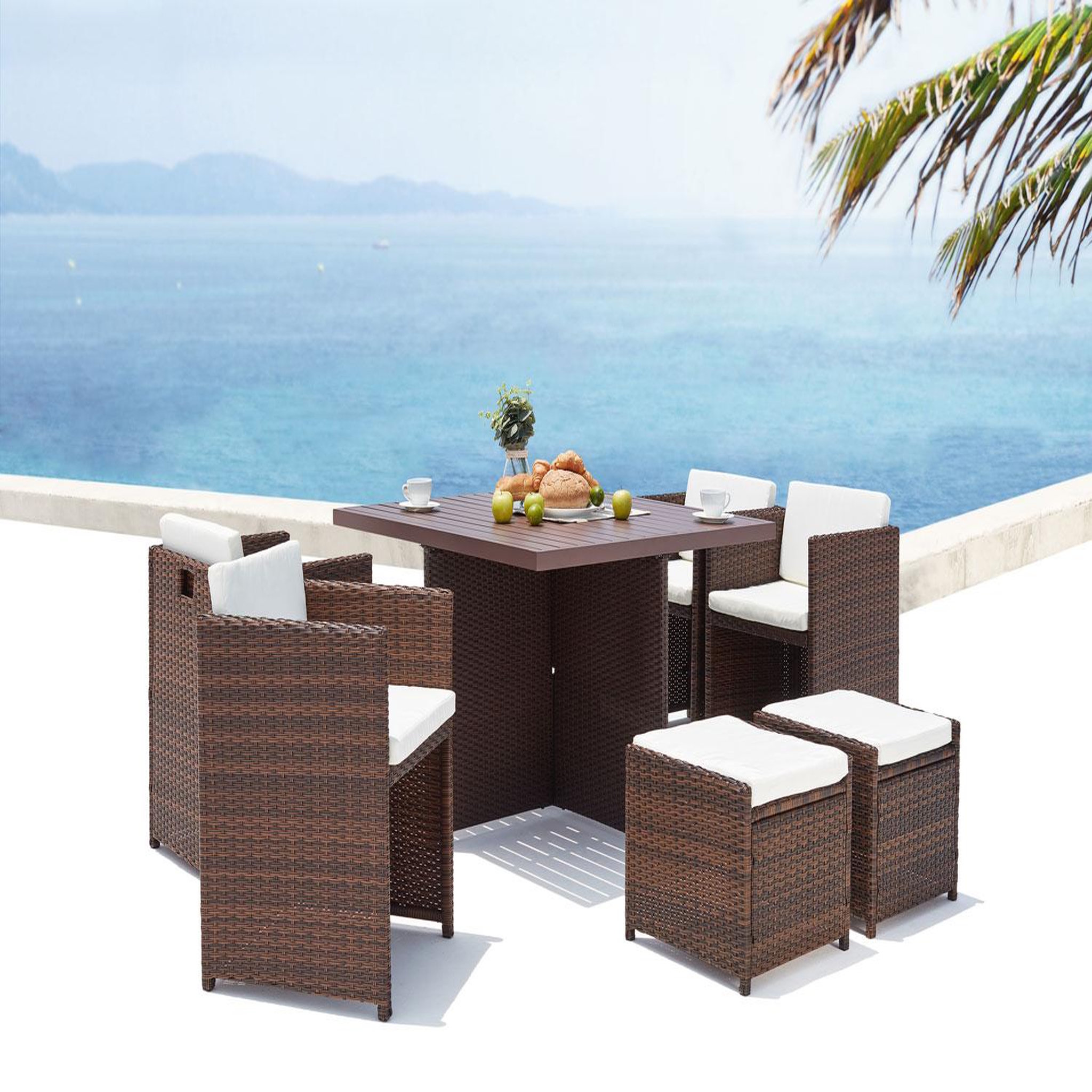 Voir la diapositive 2 : CONCEPT USINE Table et chaise 8 places encastrables alu résine marron-blanc sunset