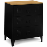 ID MARKET Commode 3 tiroirs ESTER 60 cm métal noir et plateau façon hêtre design industriel