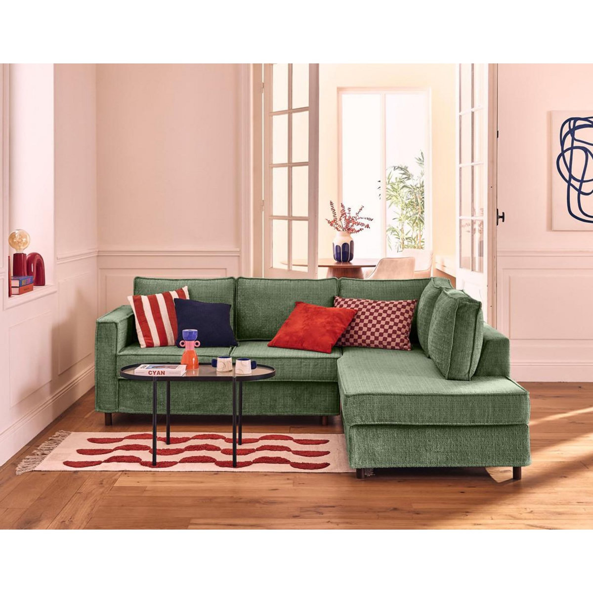 LISA DESIGN Jake - canapé déhoussable d'angle droit 5 places en velours texturé