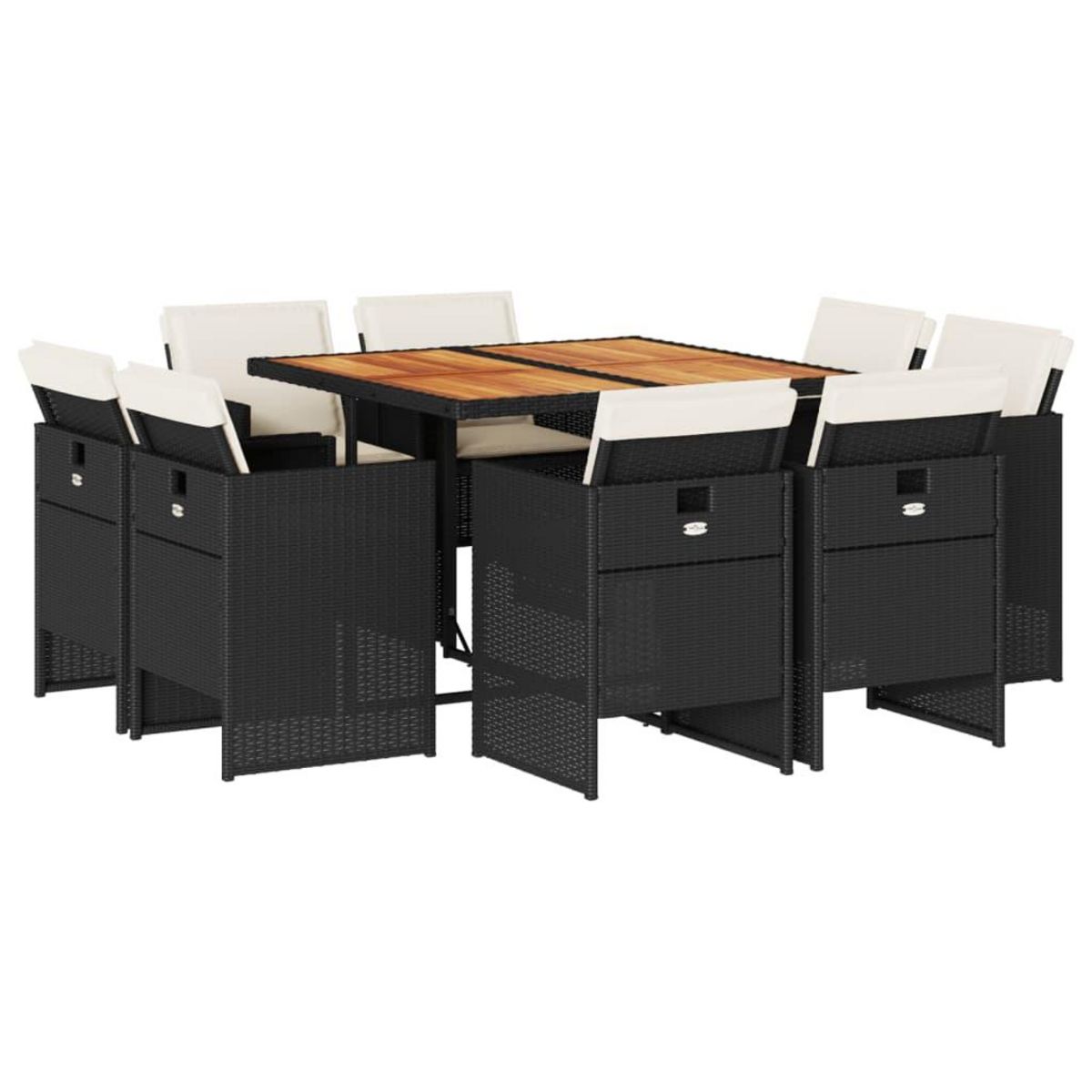 VIDAXL Ensemble a manger de jardin 9pcs coussins noir resine tressee