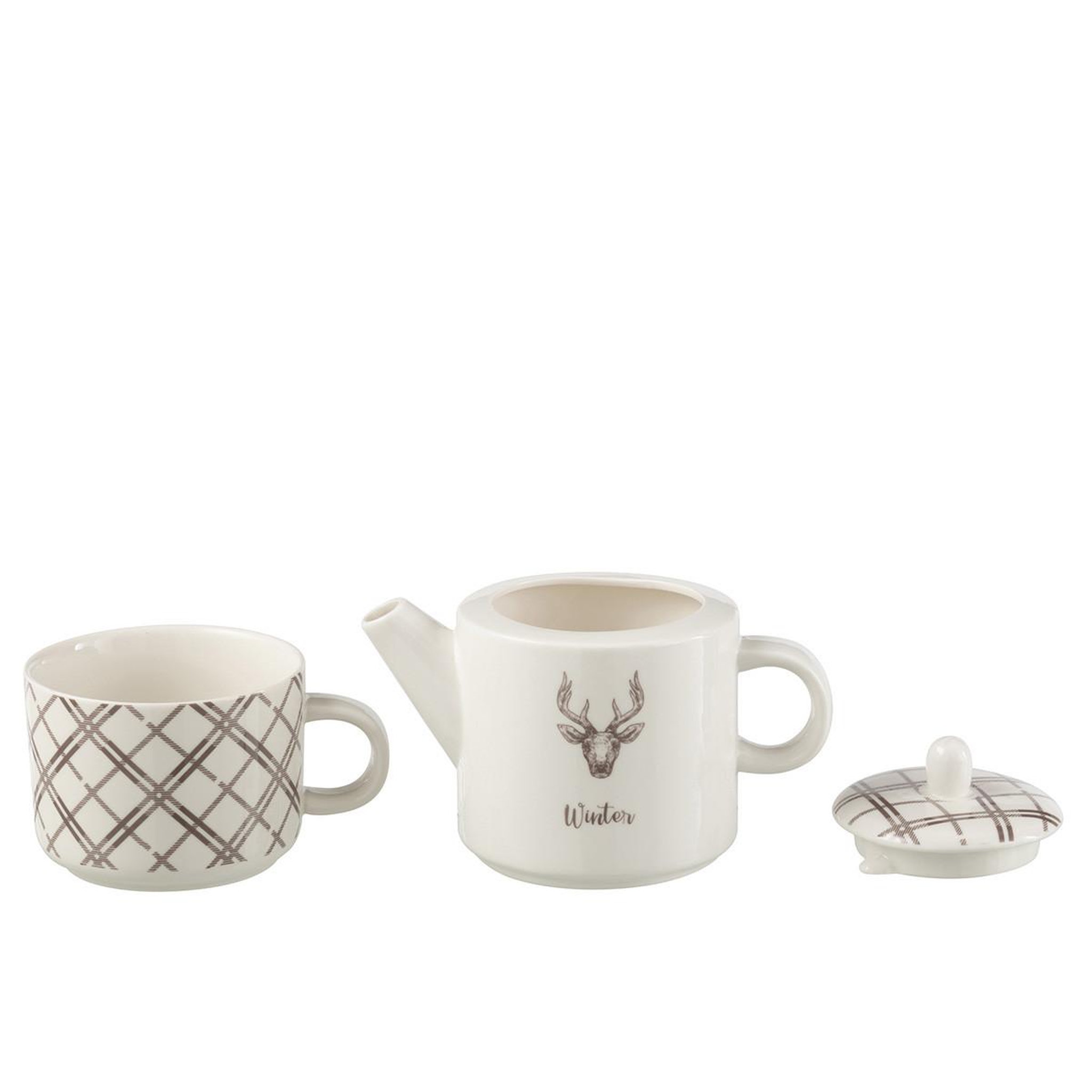 Voir la diapositive 3 : J-LINE Théière Avec Tasse  Renne Winter  78cl Blanc