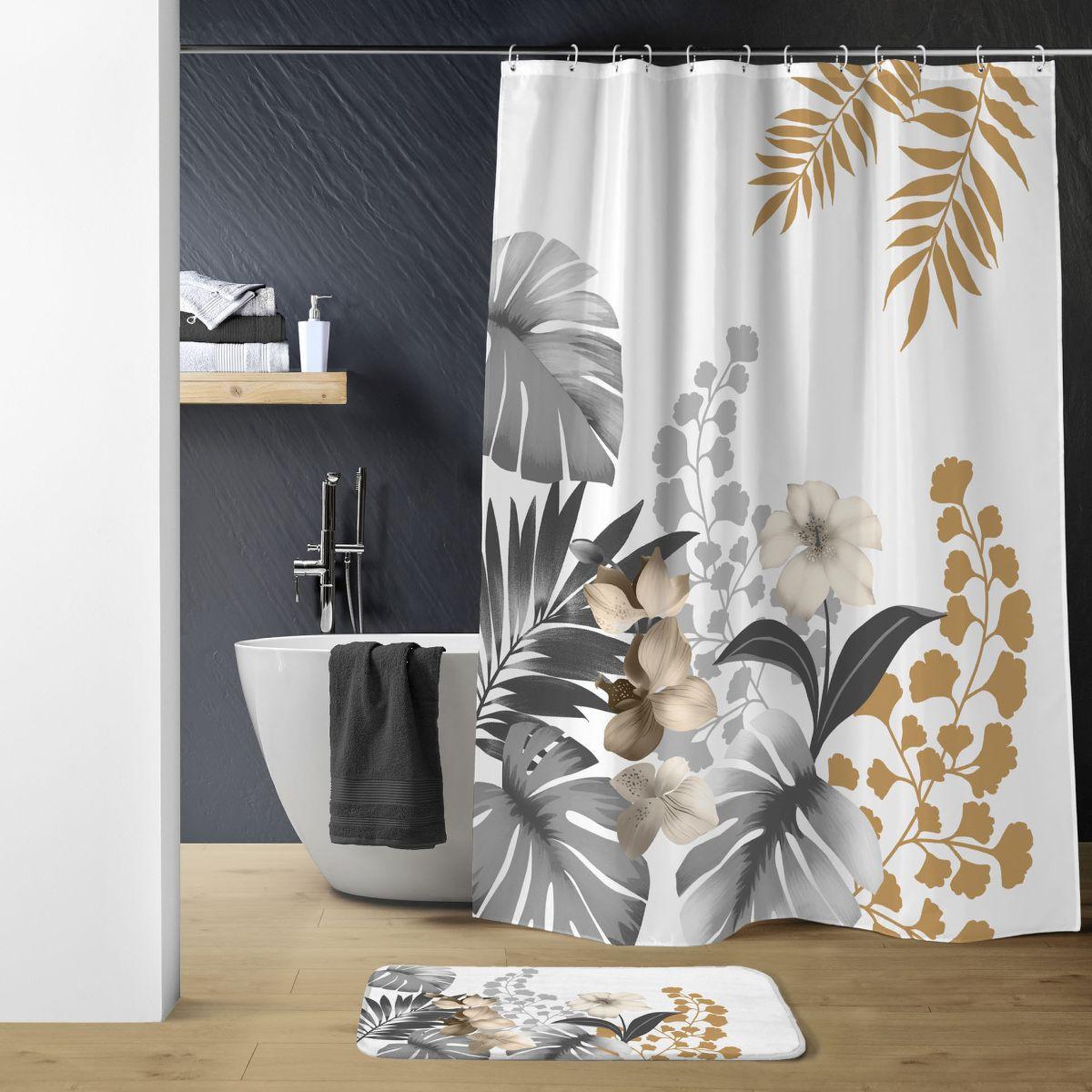 Voir la diapositive 3 : Douceur d'Intérieur Rideau de douche  kelly  180x200cm blanc