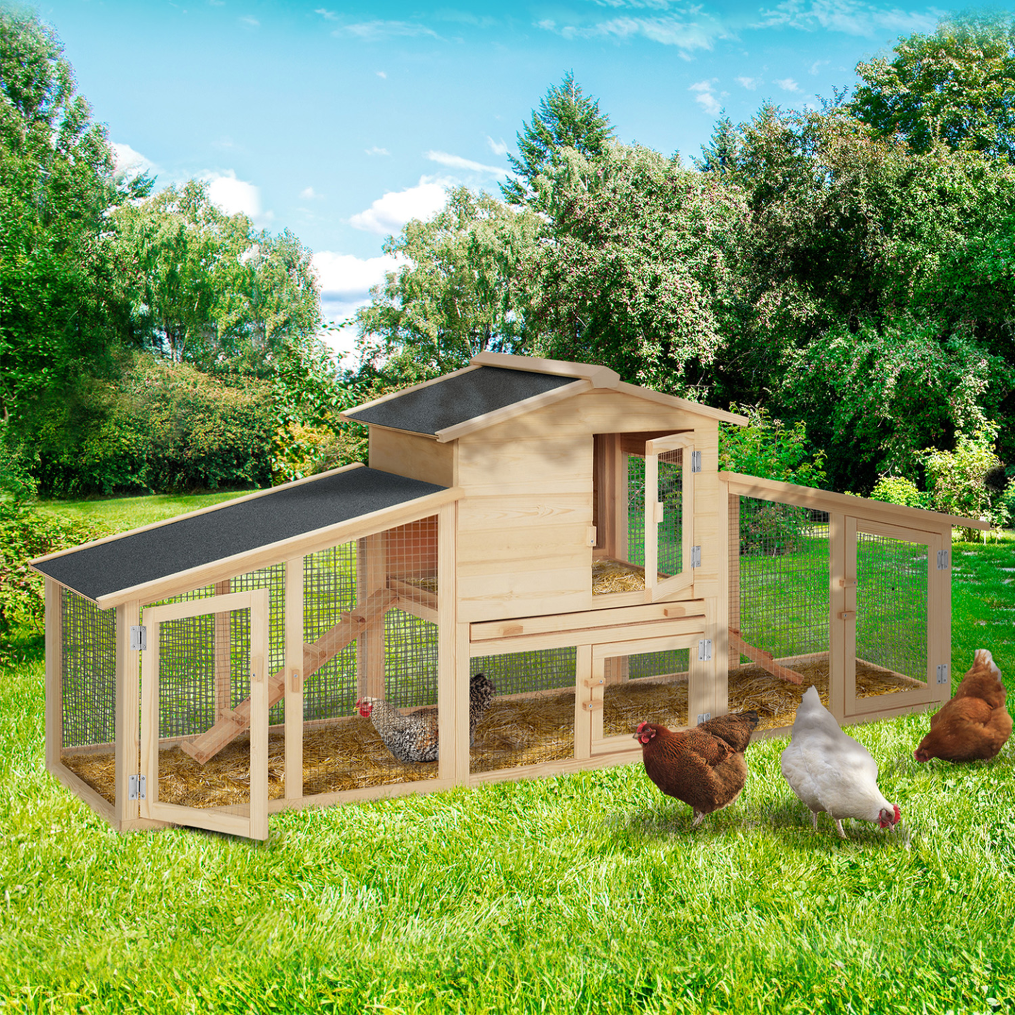 Voir la diapositive 2 : ID MARKET Poulailler clapier en bois xxl avec enclos et tiroir à déjections 2 poules