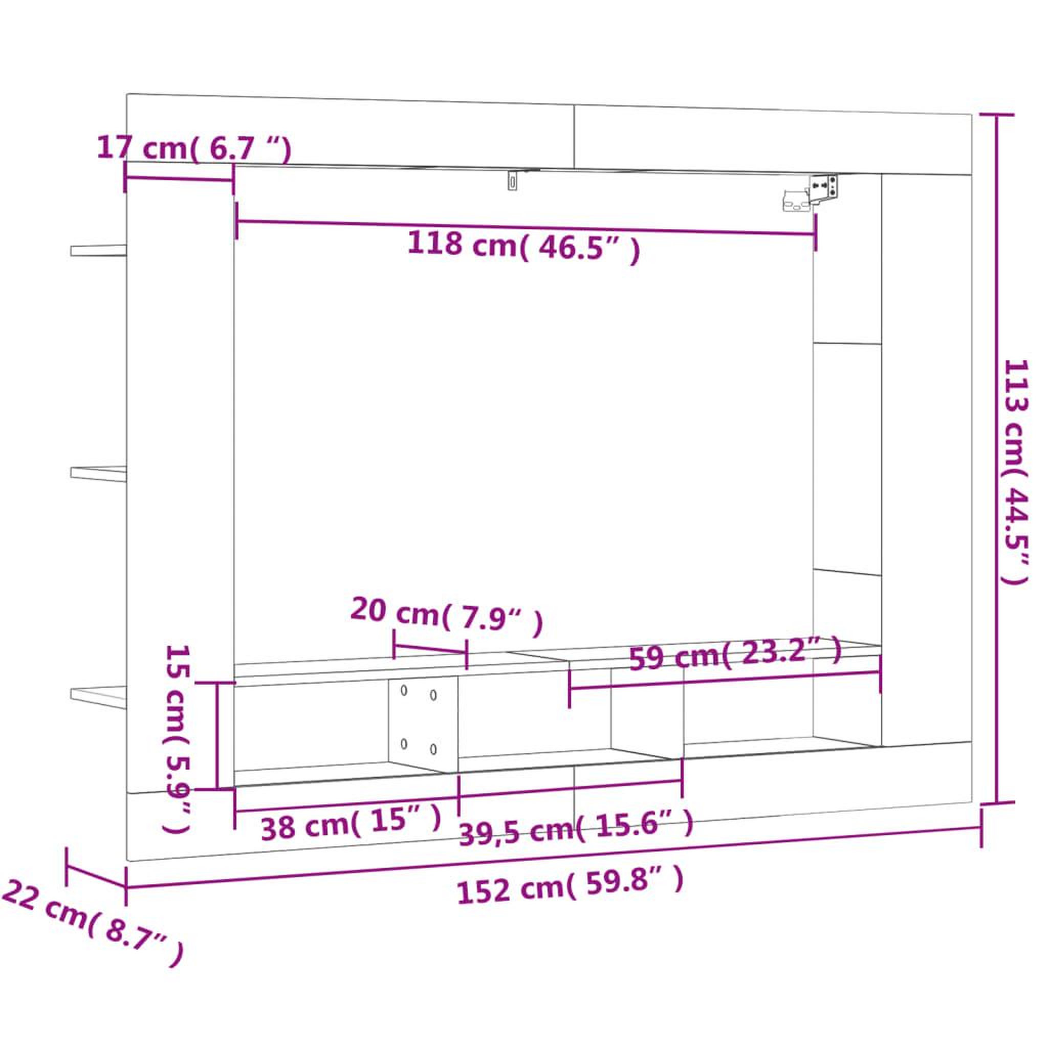 Voir la diapositive 6 : VIDAXL Meuble TV chene sonoma 152x22x113 cm bois d'ingenierie
