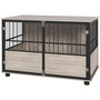 Voir la diapositive 1 : PAWHUT Cage pour chien animaux style industriel - porte coulissante verrouillable - acier noir panneaux aspect bois