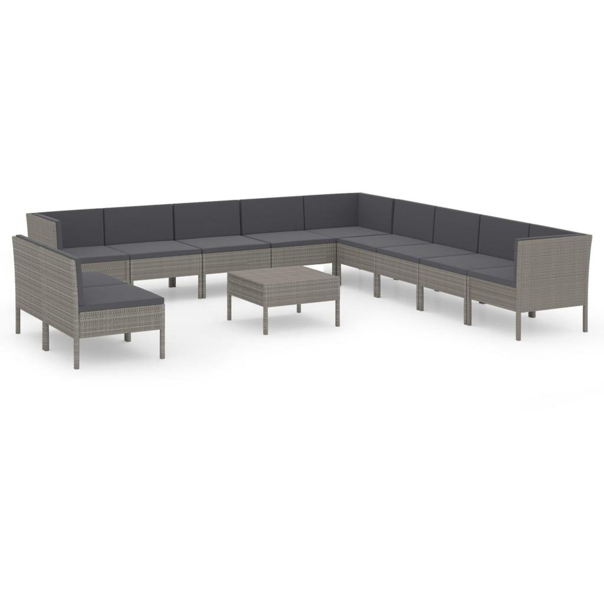 Voir la diapositive 2 : VIDAXL Salon de jardin 12 pcs avec coussins Resine tressee Gris