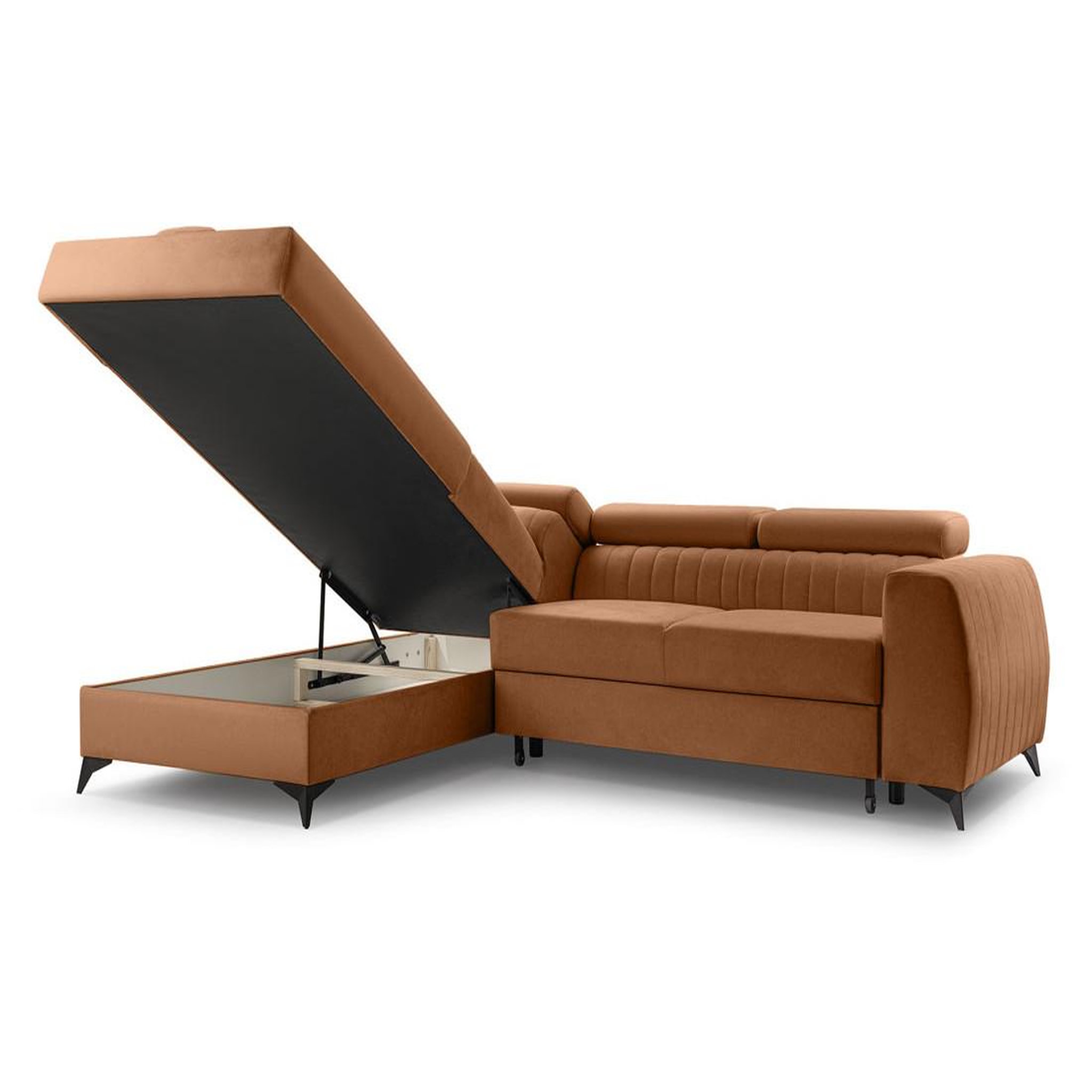 Voir la diapositive 4 : BEST MOBILIER Aneta - canapé d'angle gauche 5 places - convertible avec coffre et têtières - en velours