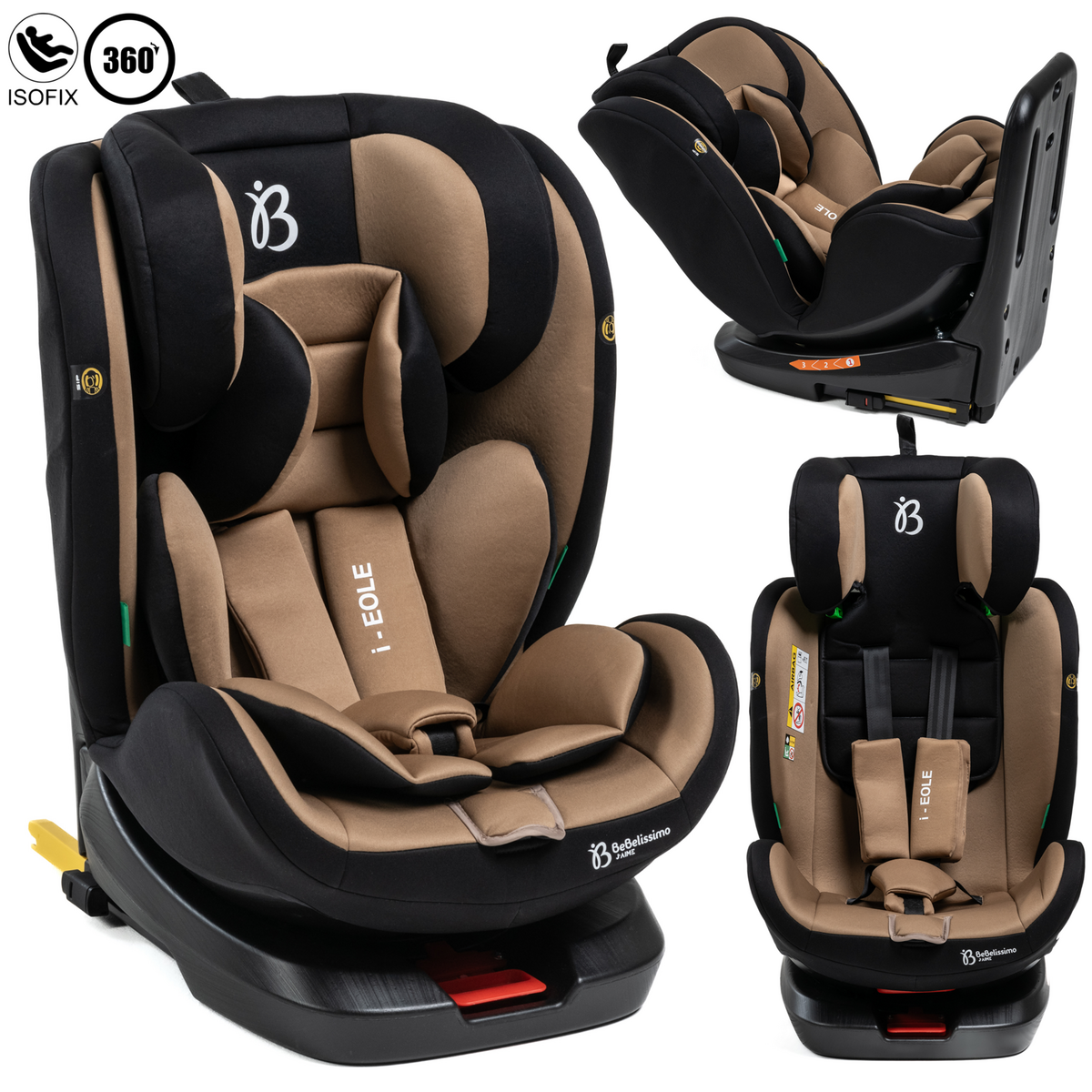 BEBELISSIMO BEBELISSIMO - Siège auto Isofix - pivotant 360 ° - groupe 0+/1/2/3 - (0-36kg) - i-EOLE - beige