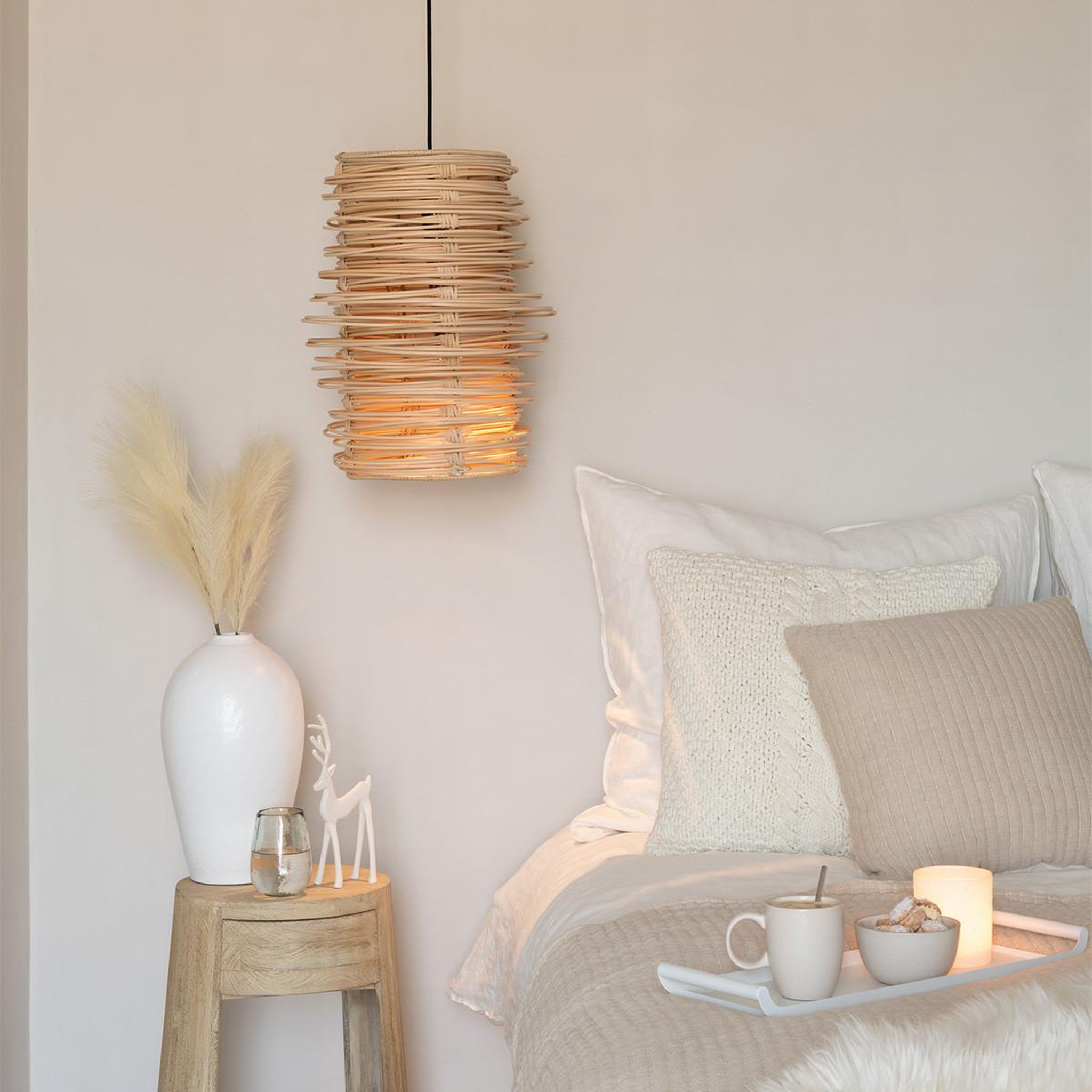 Voir la diapositive 4 : J-LINE Lampe suspension en rotin  wea  50cm naturel