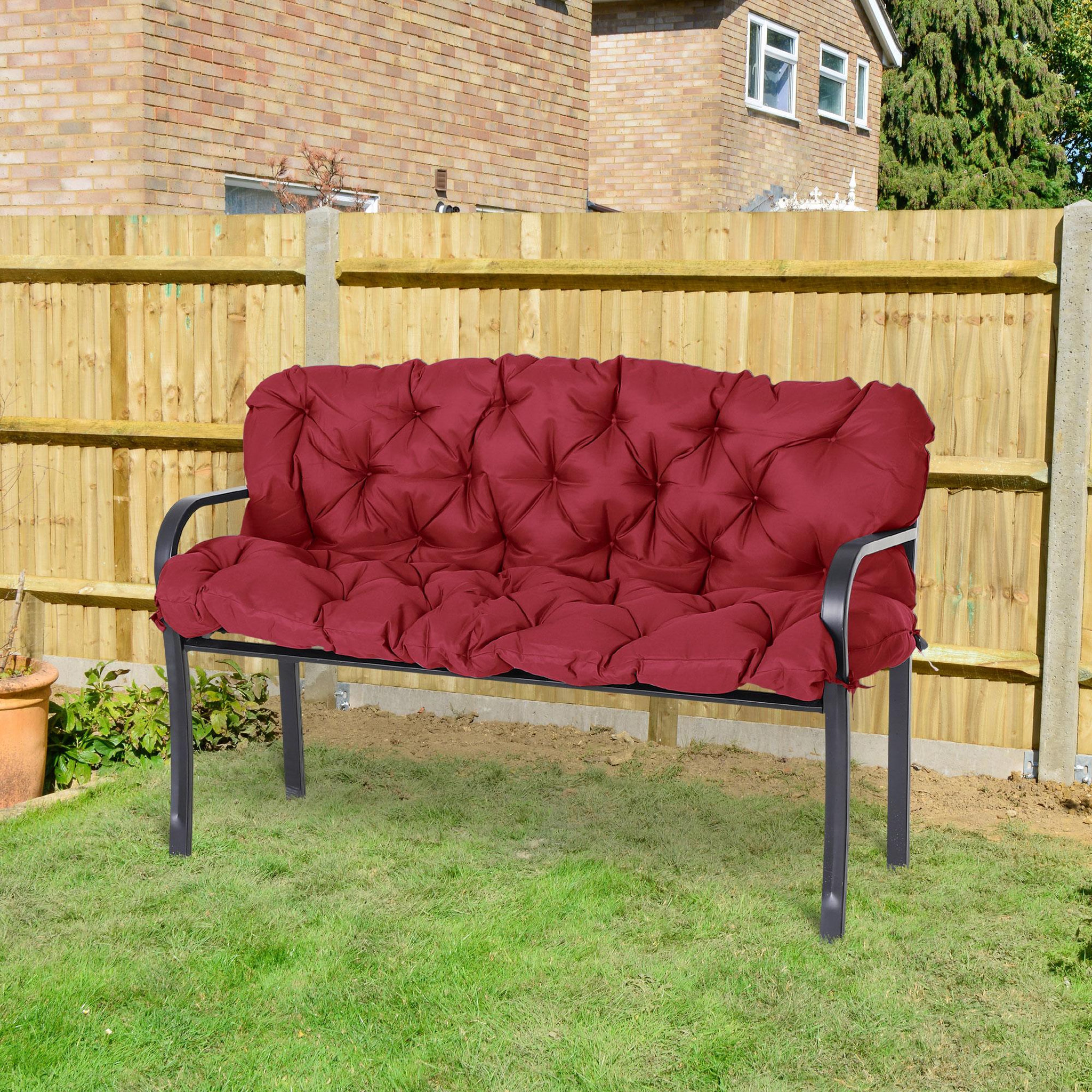 Voir la diapositive 2 : OUTSUNNY Coussin matelas assise dossier pour banc de jardin balancelle canapé 3 places grand confort 150 x 98 x 8 cm rouge