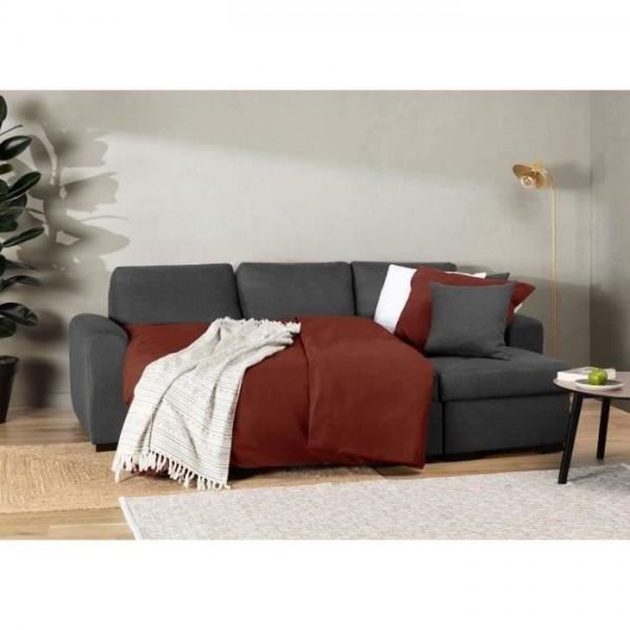 Voir la diapositive 5 : MARKET24 Canapé d'angle convertible réversible 4 places - Tissu gris - L 244 x P 151 x H 90 - HAMILTON - Fabriqué en Ukraine
