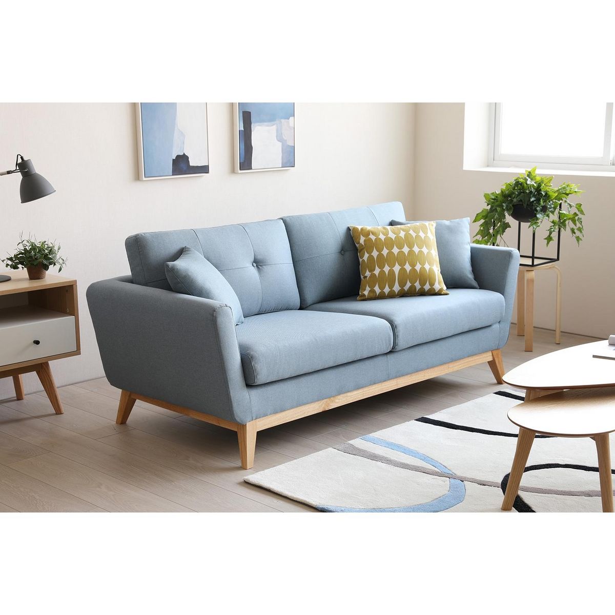 CONCEPT USINE Canapé scandinave 3 places en tissu bleu pastel HOGA