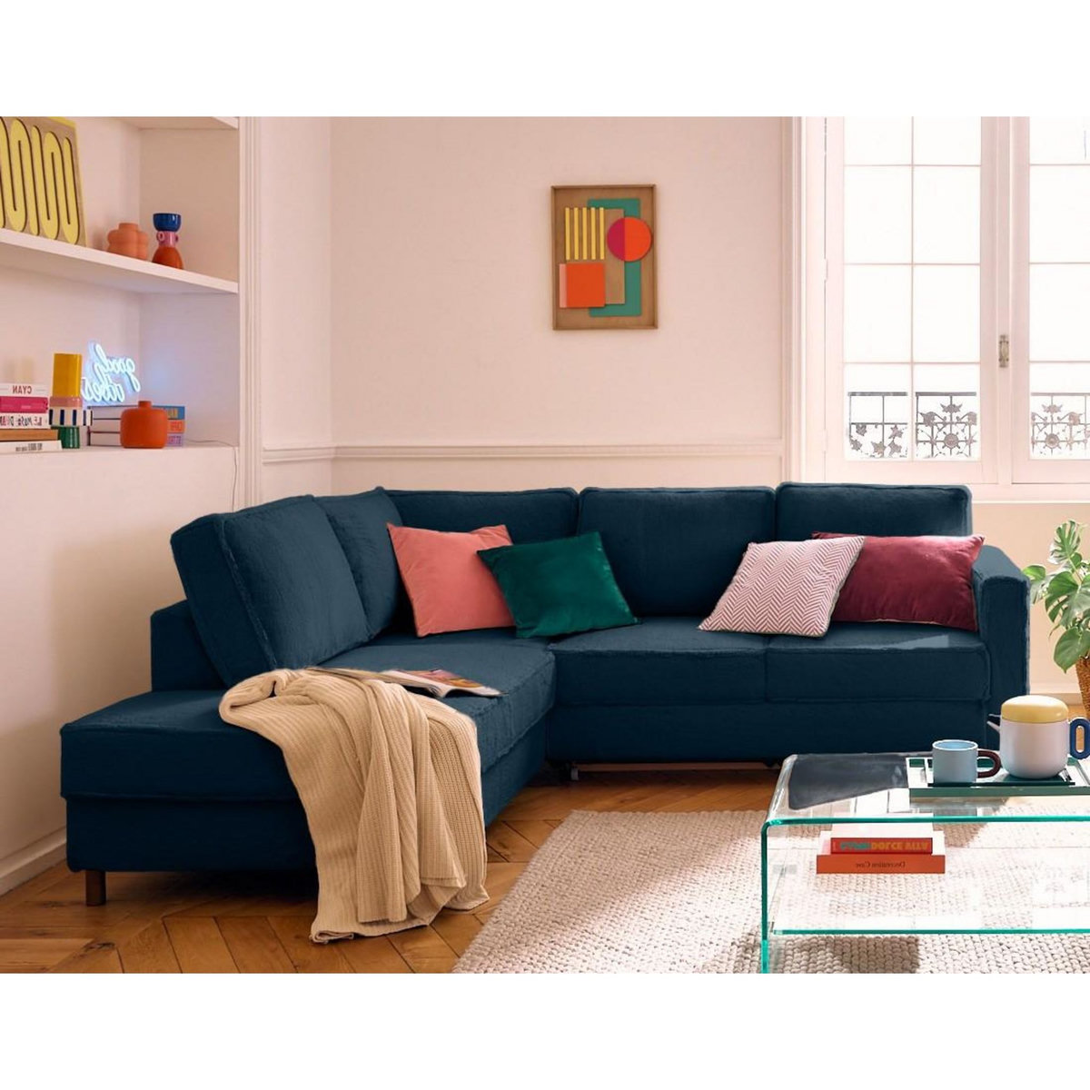 LISA DESIGN Jake - canapé d'angle gauche 5 places convertible en fausse fourrure