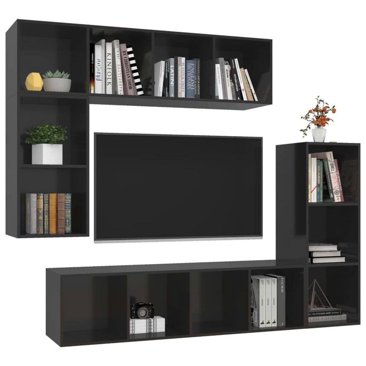 VIDAXL Ensemble de meubles TV 4 pcs Noir brillant Bois d'ingenierie